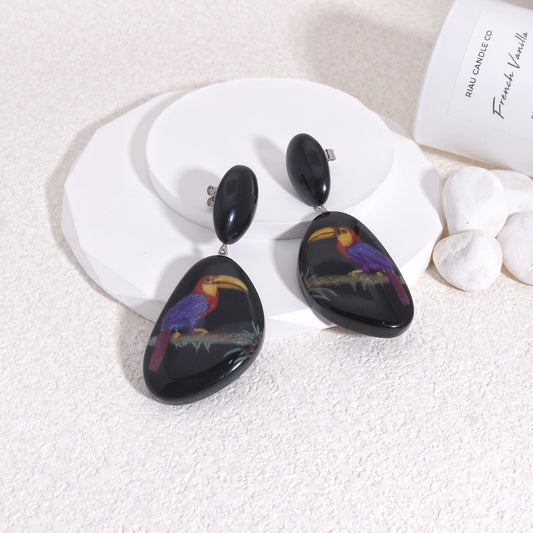 ZSISKA Toucan Black Drop Earrings