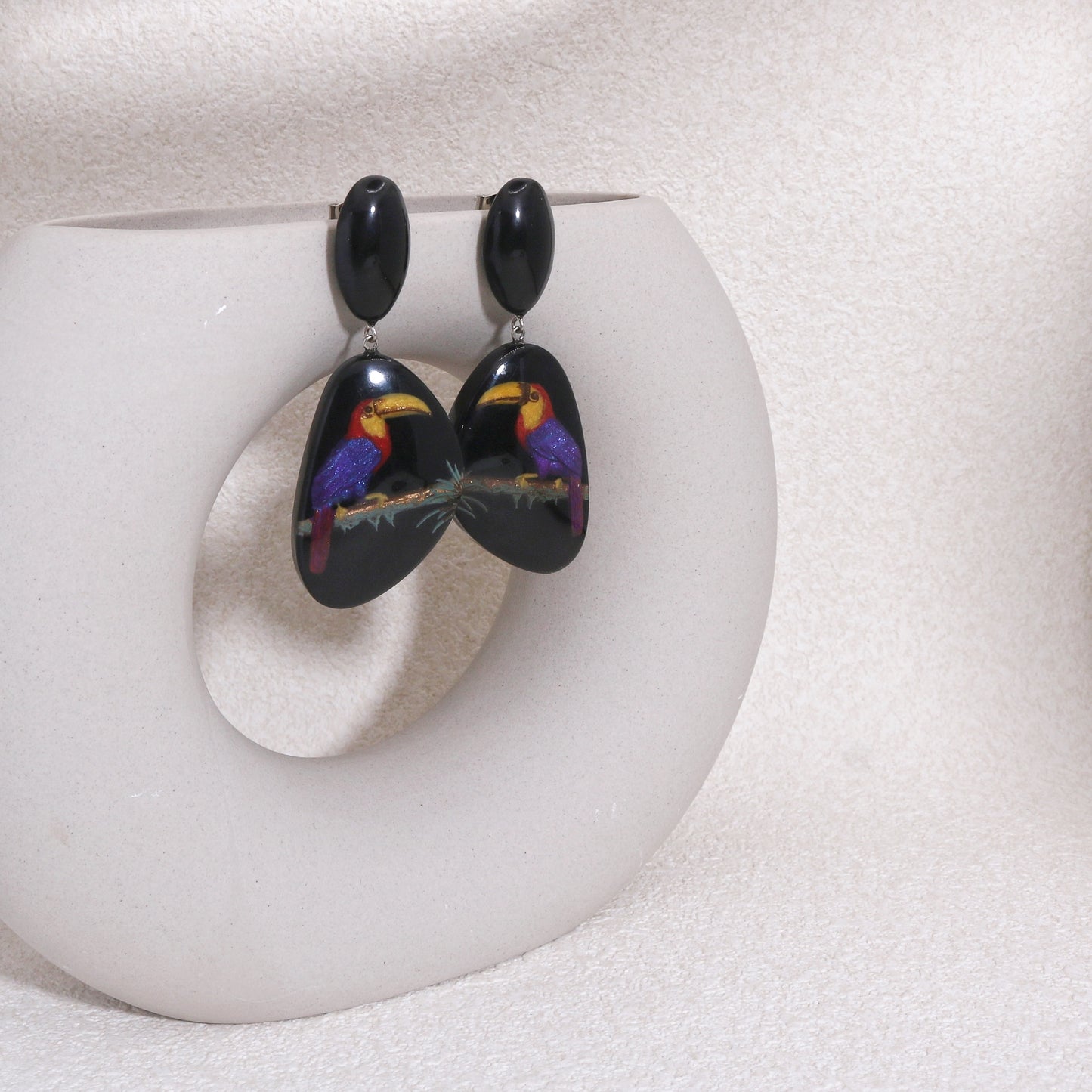 ZSISKA Toucan Black Drop Earrings