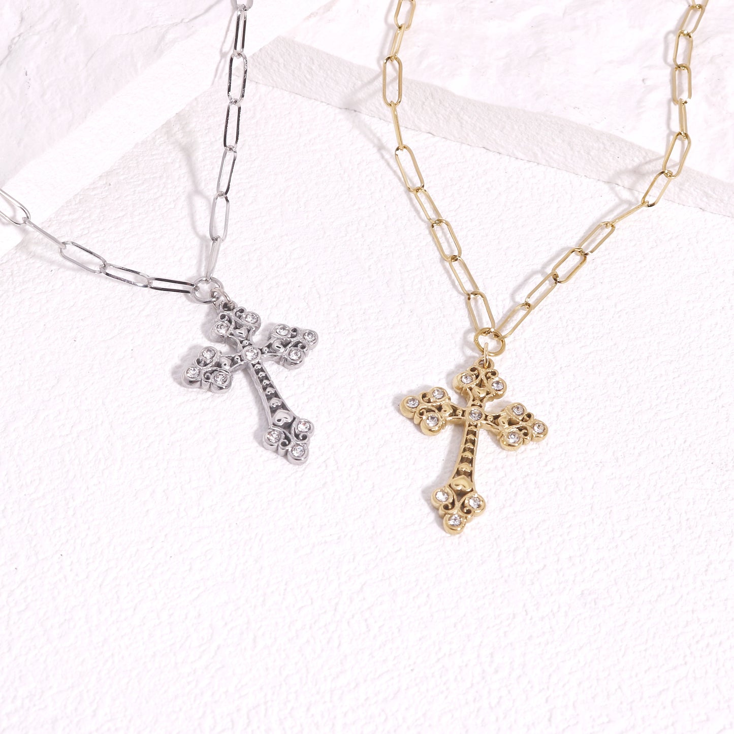 Vintage Styled Crystal Cross Necklace