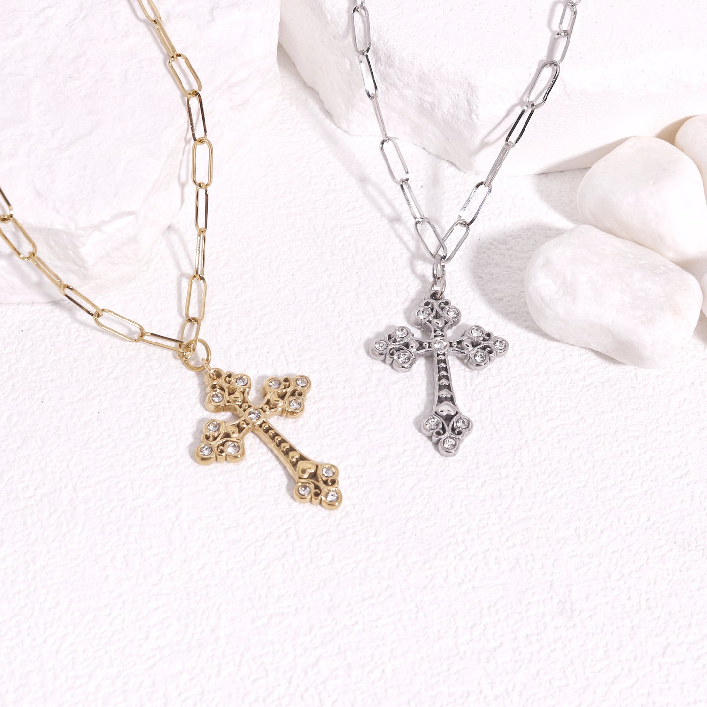 Vintage Styled Crystal Cross Necklace