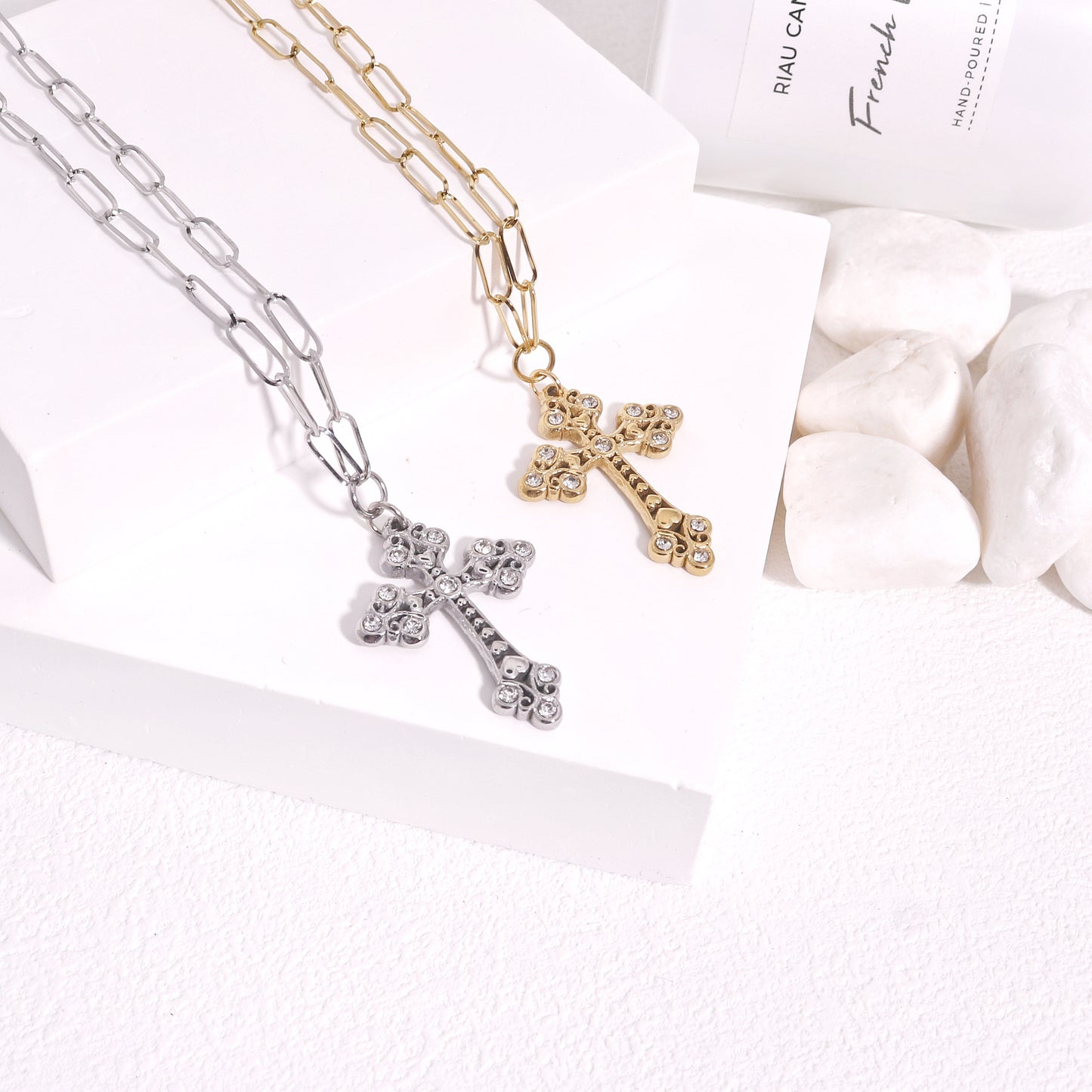 Vintage Styled Crystal Cross Necklace