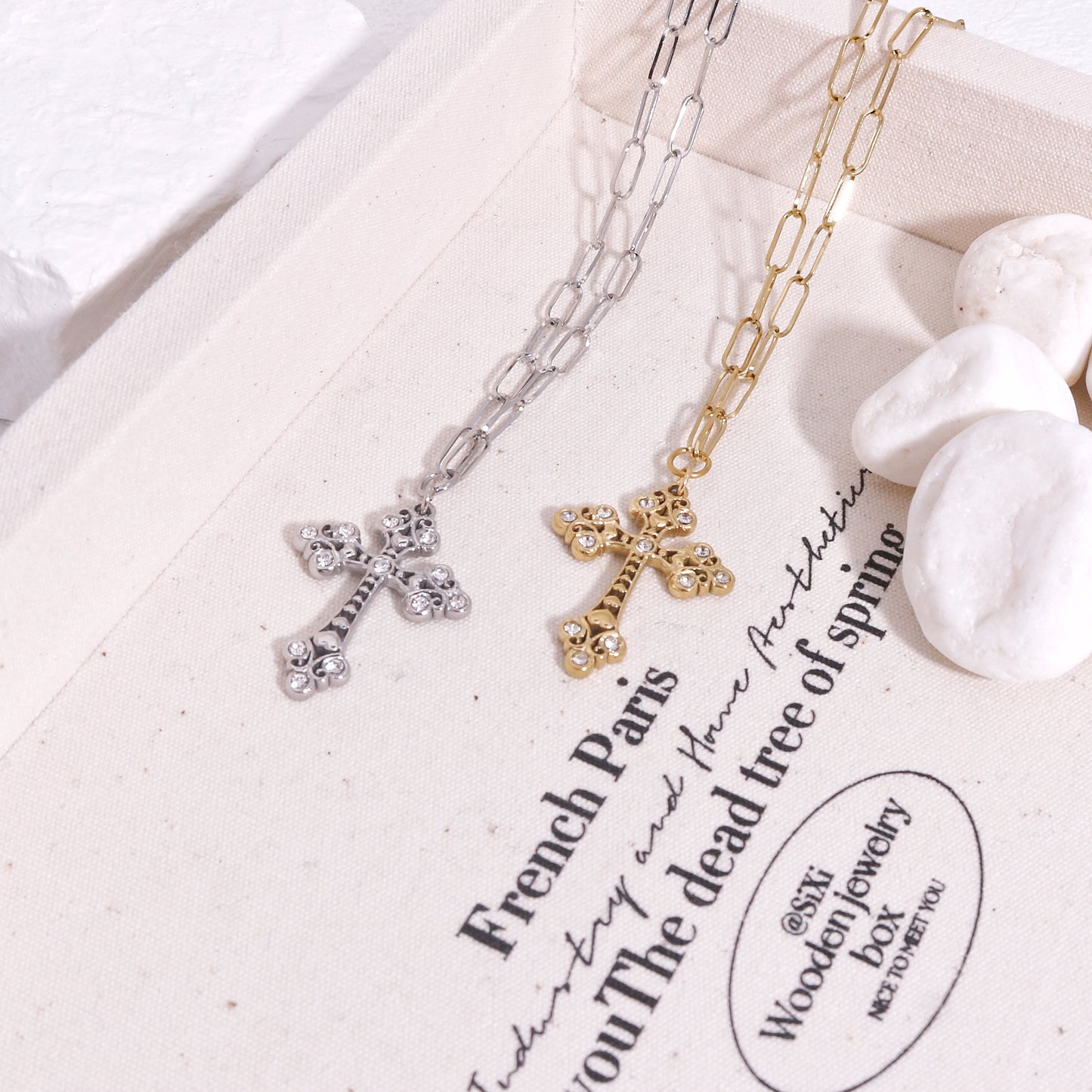 Vintage Styled Crystal Cross Necklace