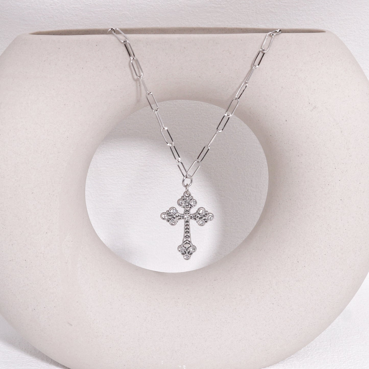 Vintage Styled Crystal Cross Necklace