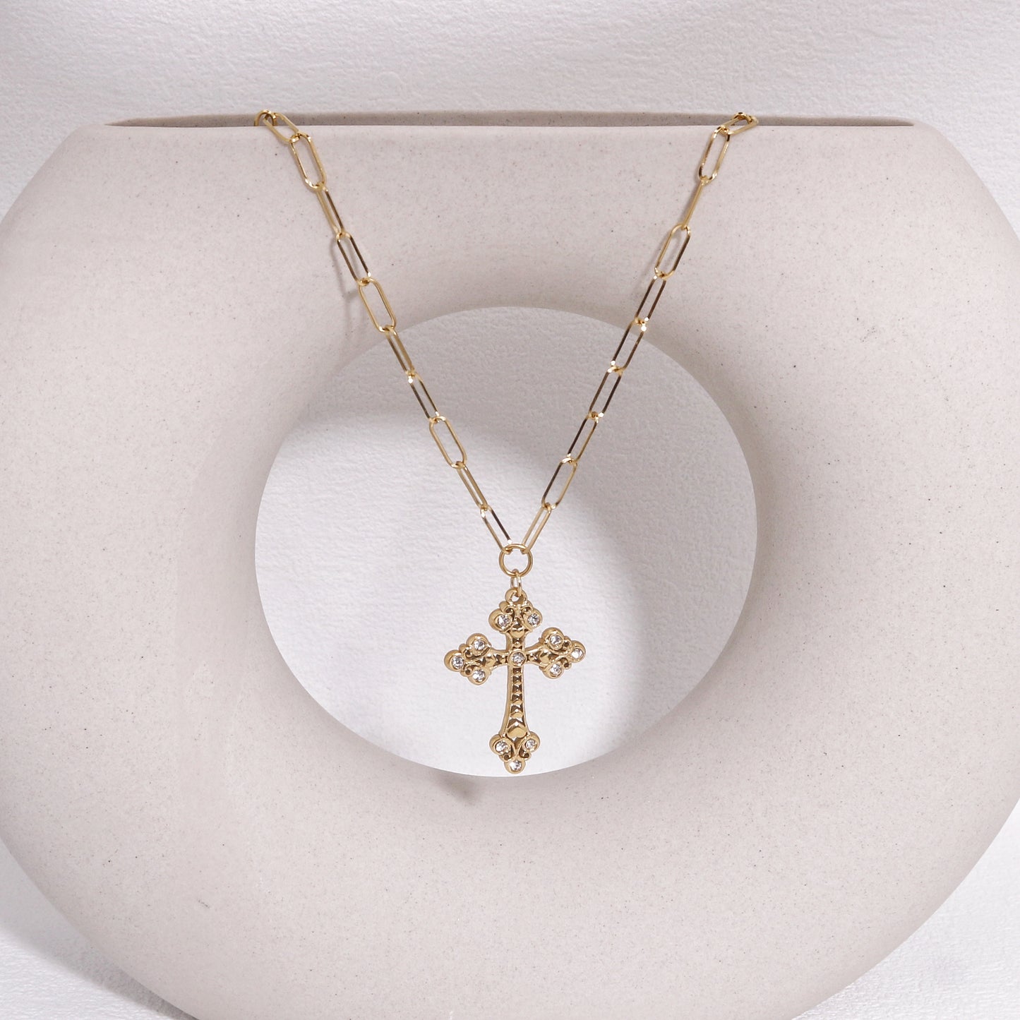 Vintage Styled Crystal Cross Necklace