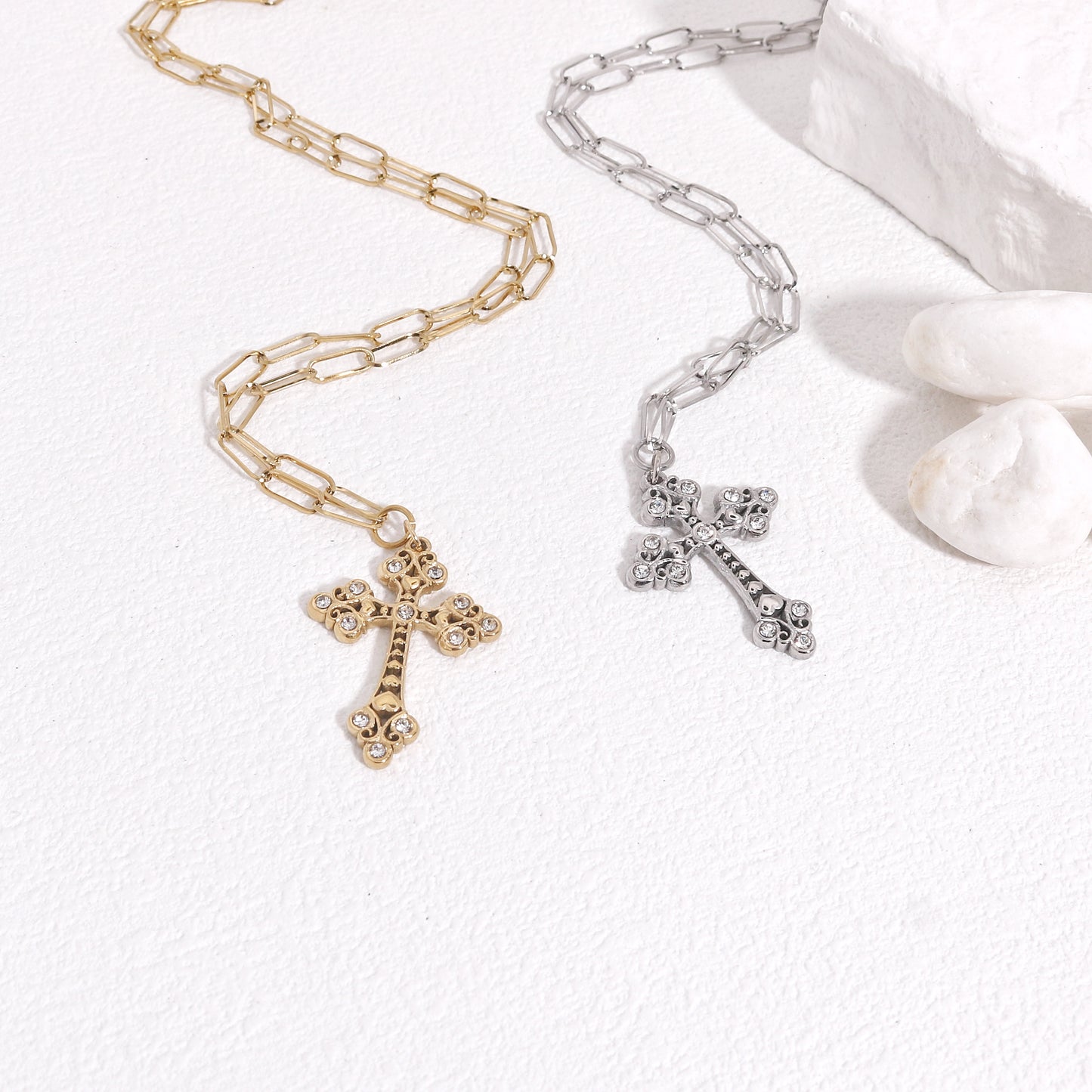Vintage Styled Crystal Cross Necklace