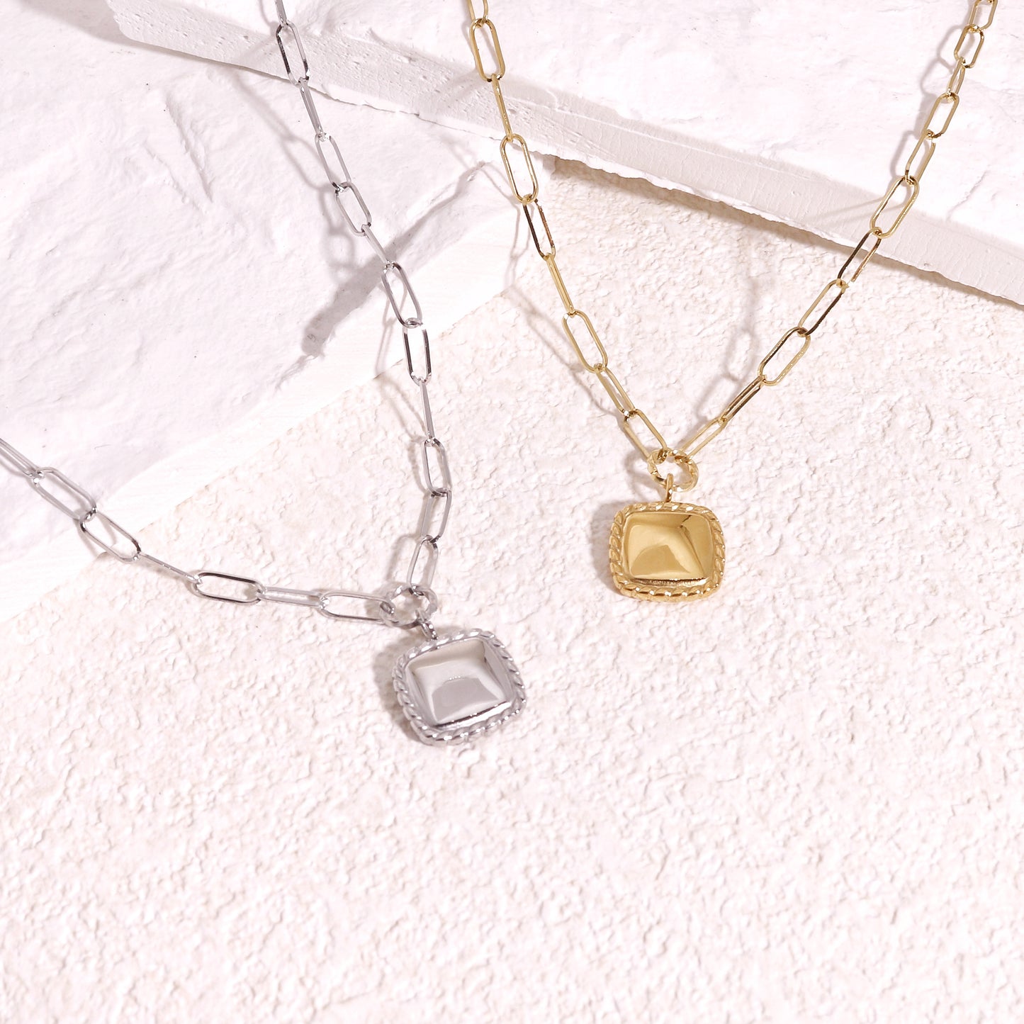 Quincy Minimalist Puffy Vintage Square Necklace
