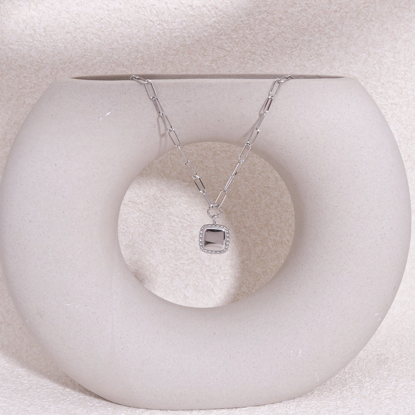 Quincy Minimalist Puffy Vintage Square Necklace