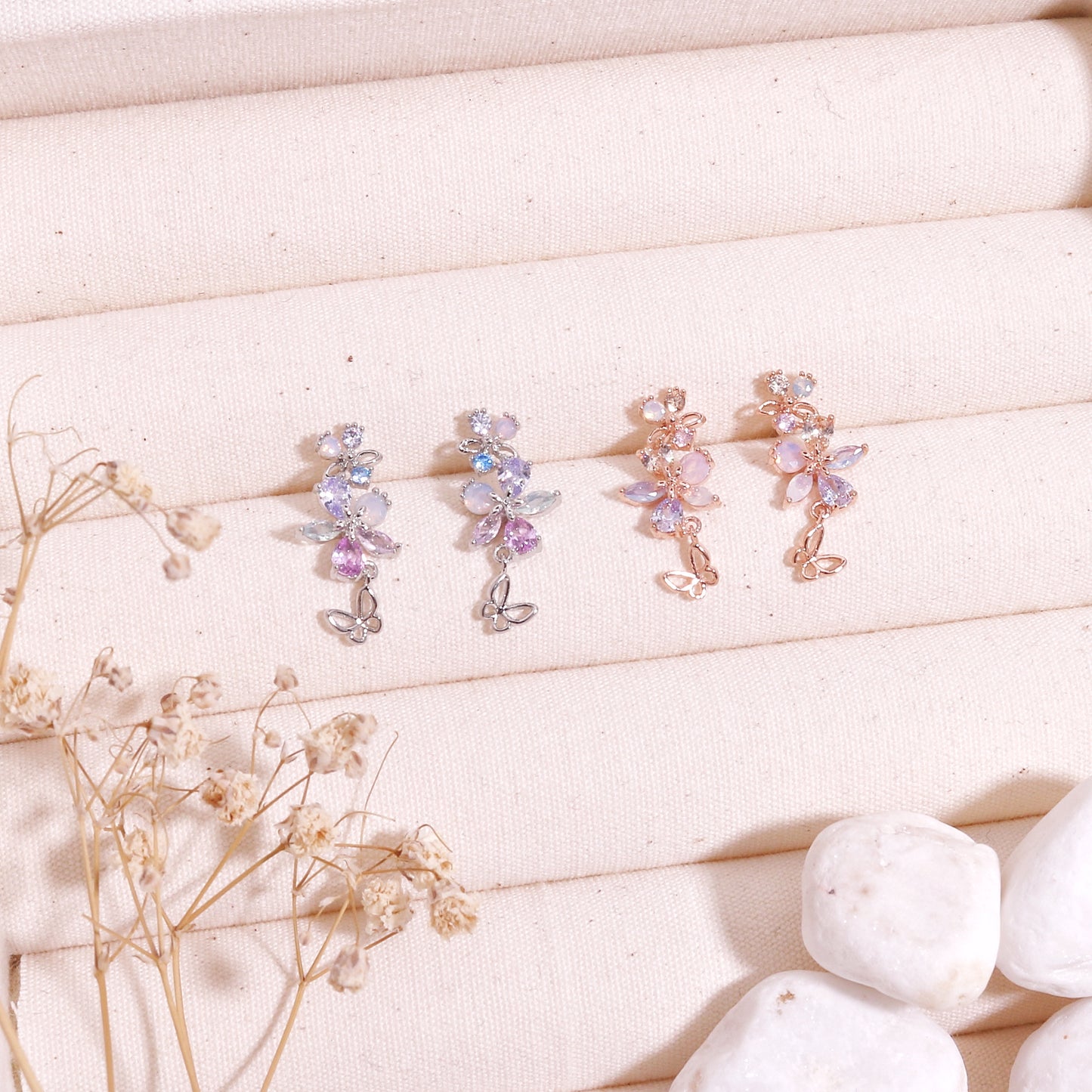 Rose Floral Bouquet Drop Dangle Earrings