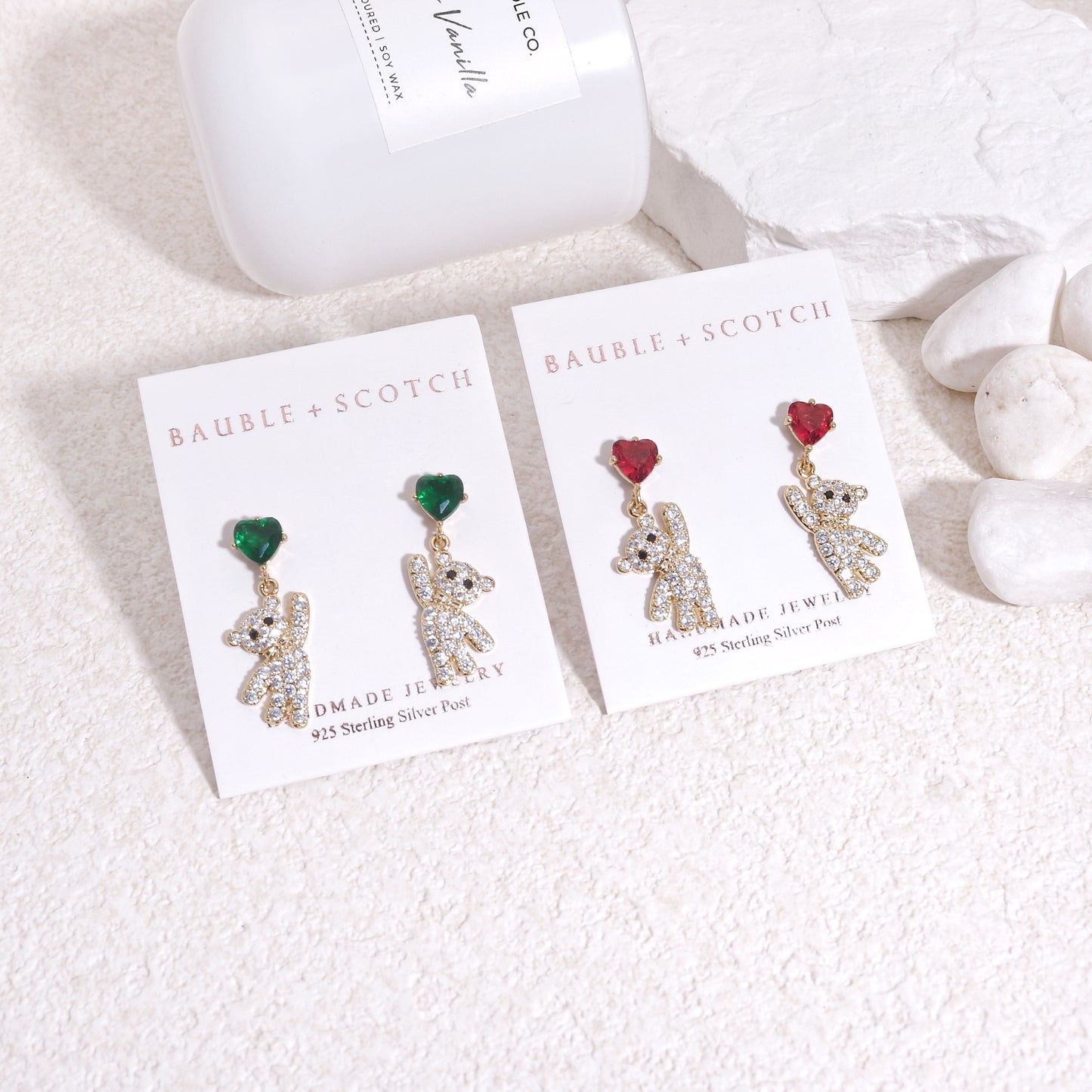 Madeleign CZ Crystal Teddy Bear Drop Dangle Earrings