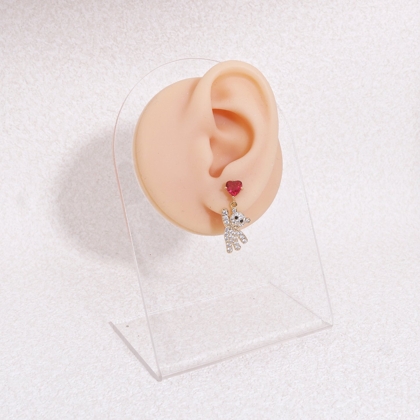 Madeleign CZ Crystal Teddy Bear Drop Dangle Earrings