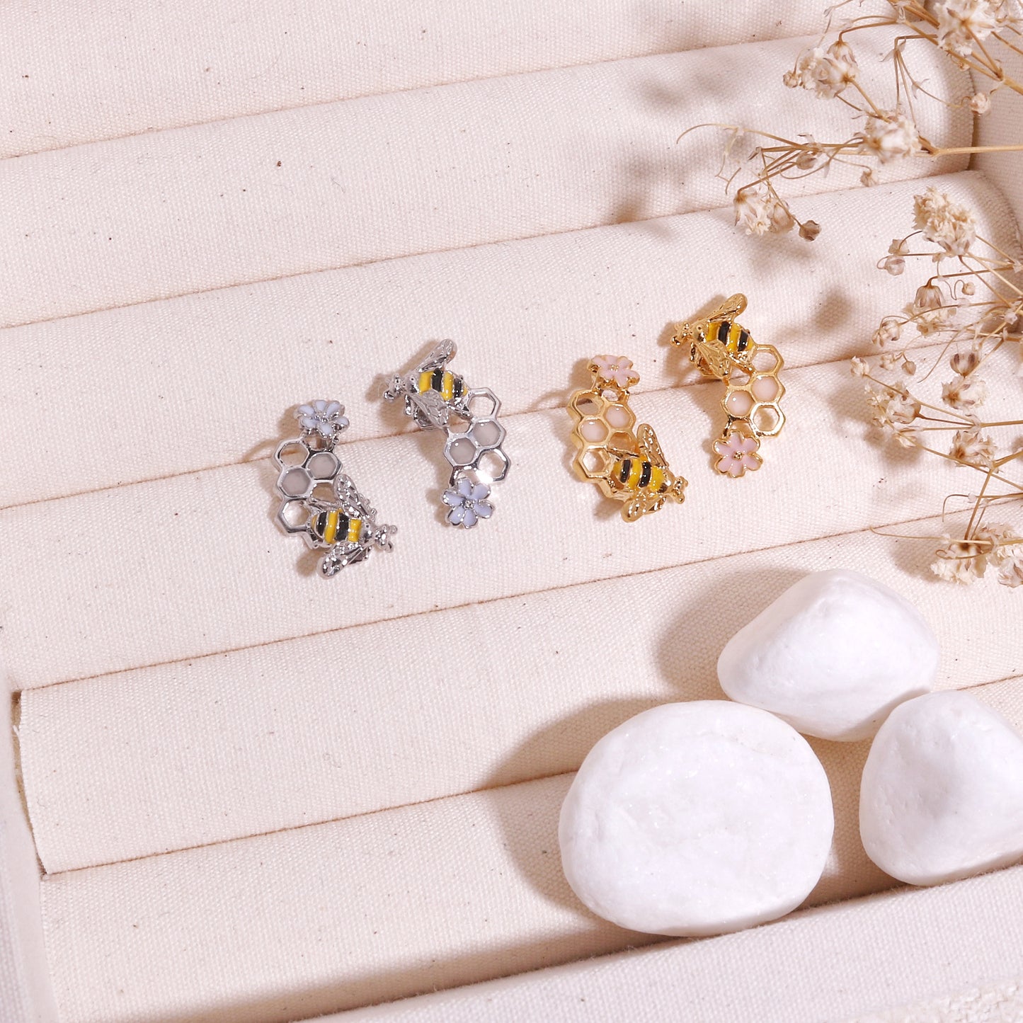 Paulina Honeycomb with Bee Drop Earrings