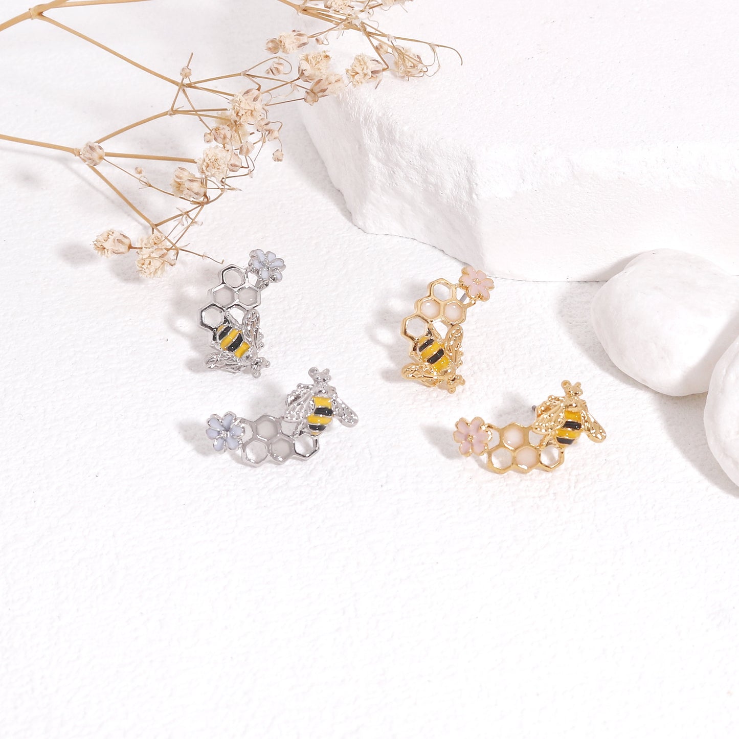 Paulina Honeycomb with Bee Drop Earrings