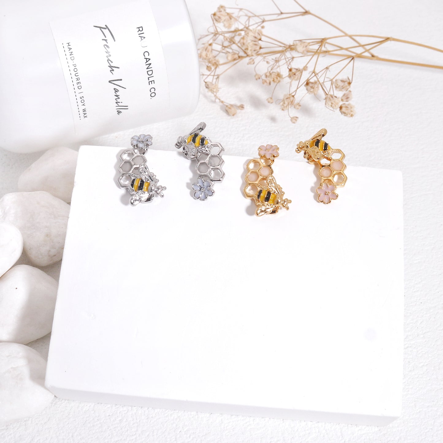 Paulina Honeycomb with Bee Drop Earrings