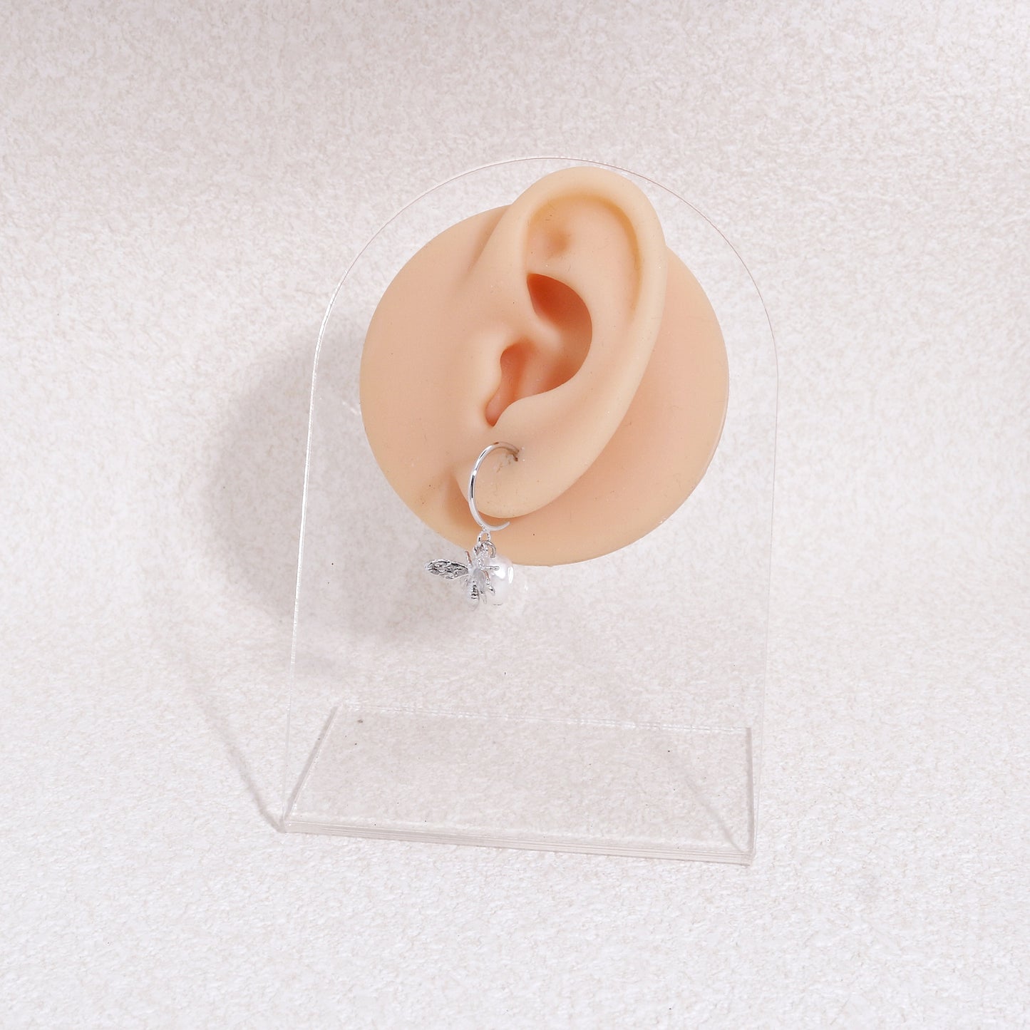 Minimalist Bumble Bee and Pearl Hoop Drop Earrings