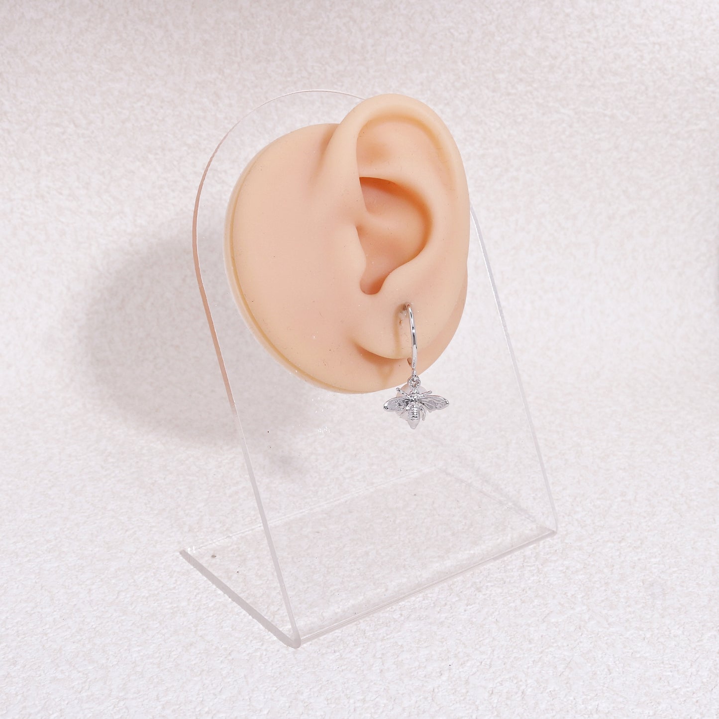 Minimalist Bumble Bee and Pearl Hoop Drop Earrings