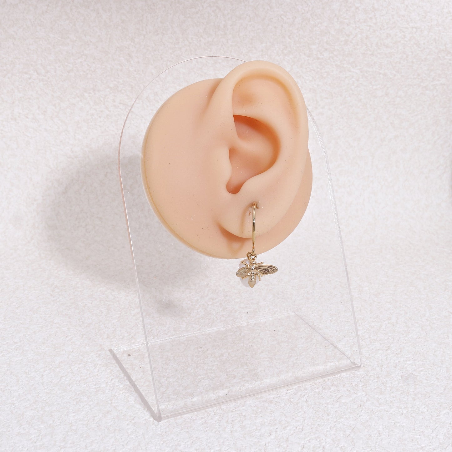 Minimalist Bumble Bee and Pearl Hoop Drop Earrings