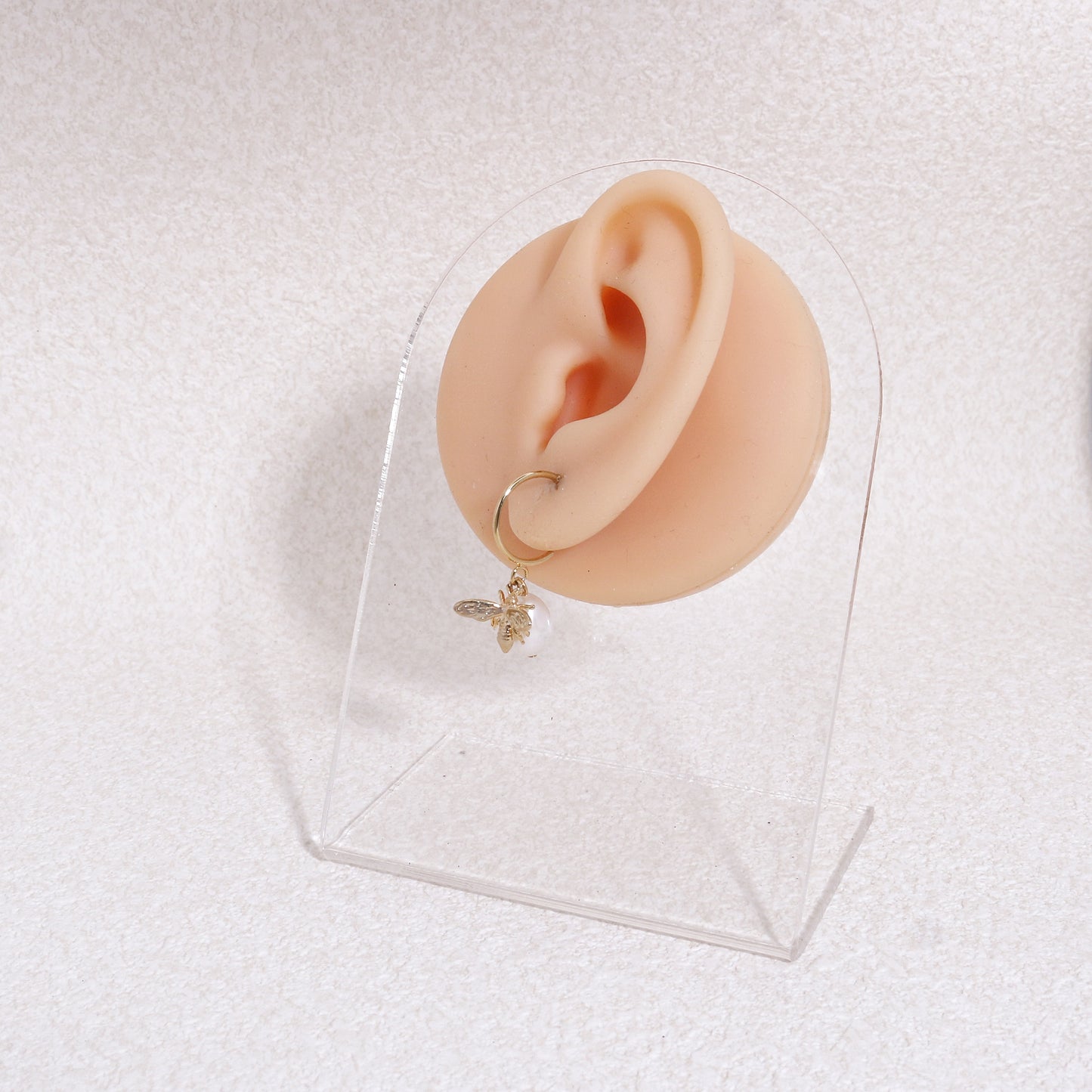 Minimalist Bumble Bee and Pearl Hoop Drop Earrings