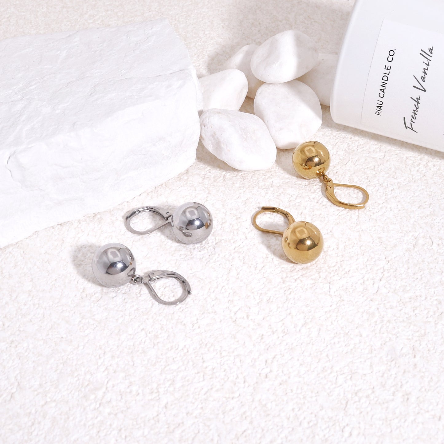 High Polish Steel Spherical Ball Dangle Earrings