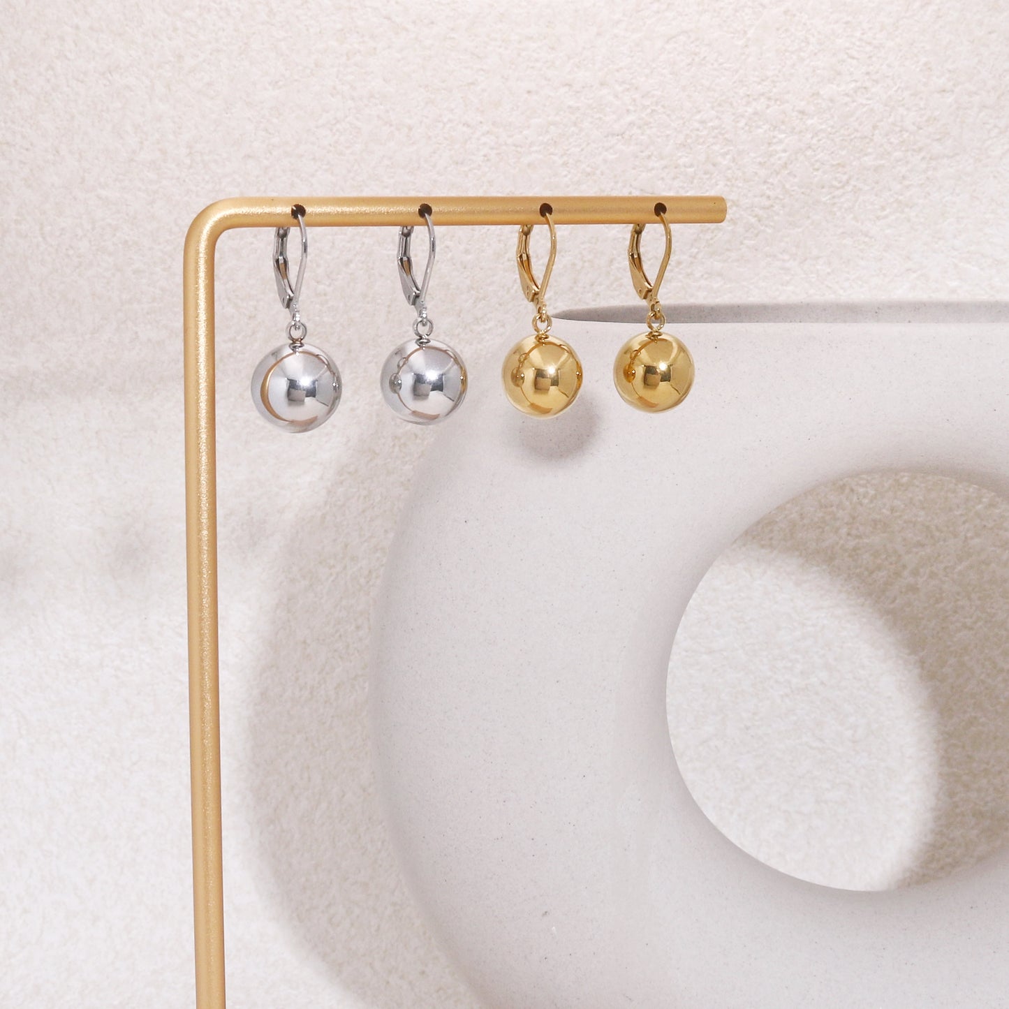 High Polish Steel Spherical Ball Dangle Earrings