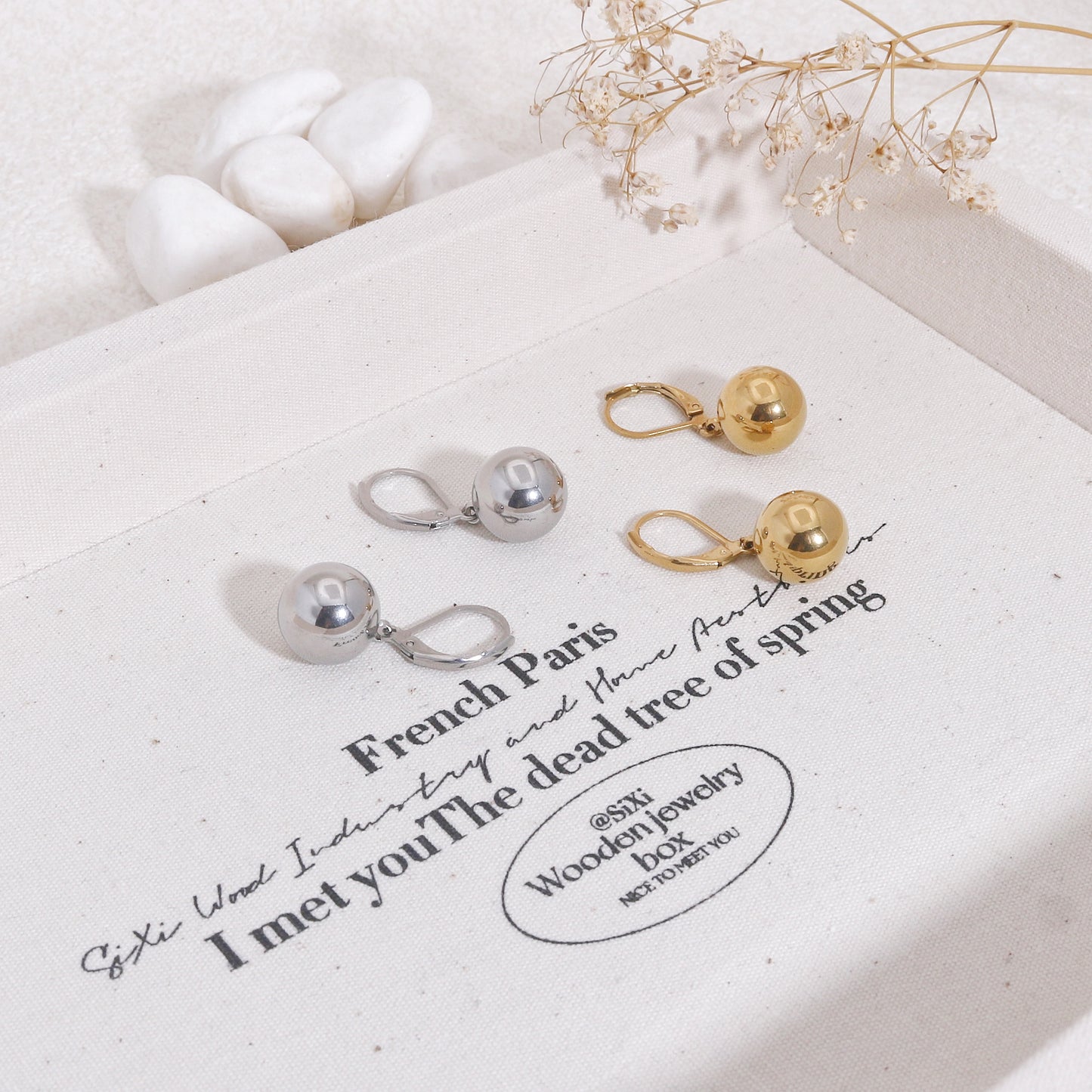 High Polish Steel Spherical Ball Dangle Earrings