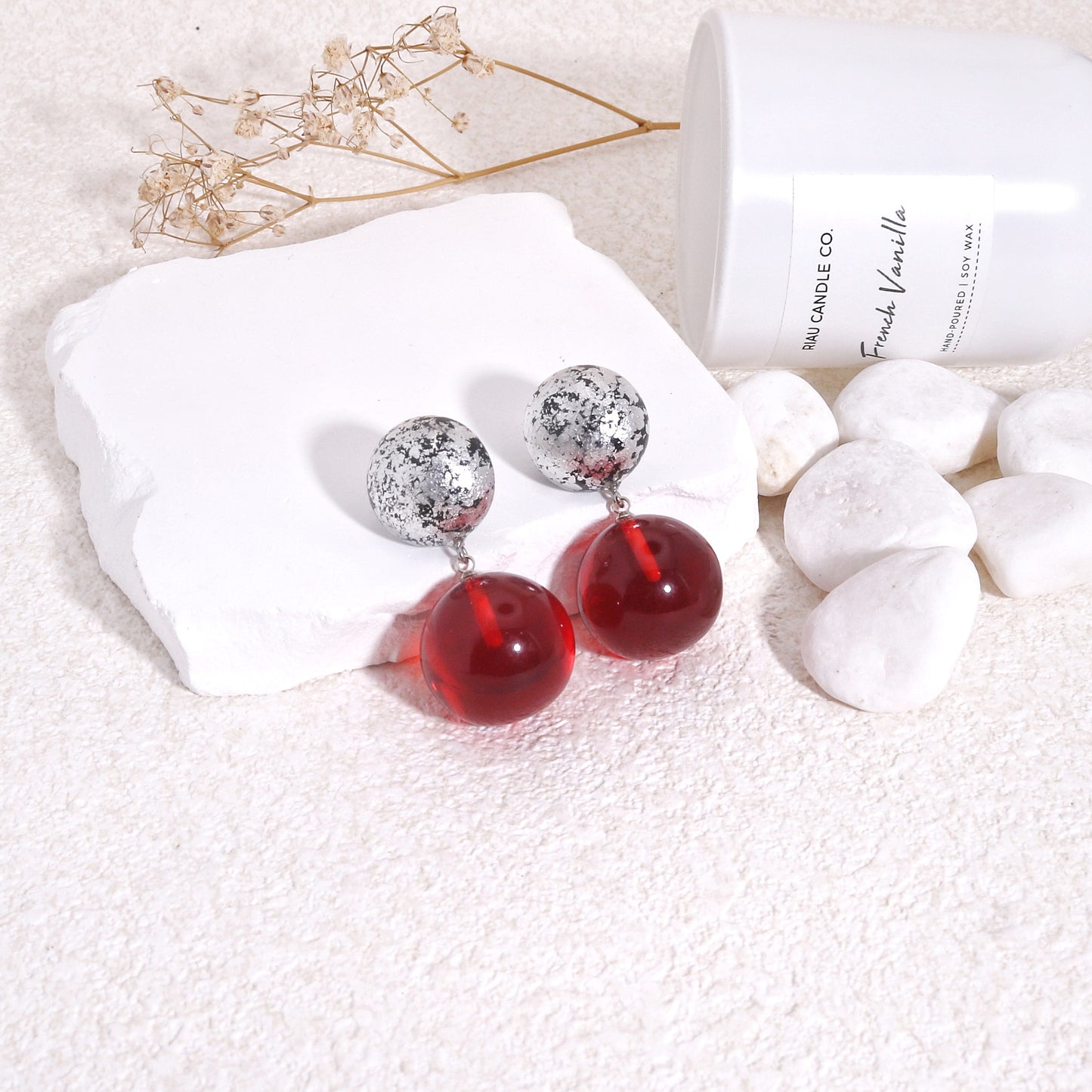 ORBEADZ Luxury Ruby Sphere Drop Earrings