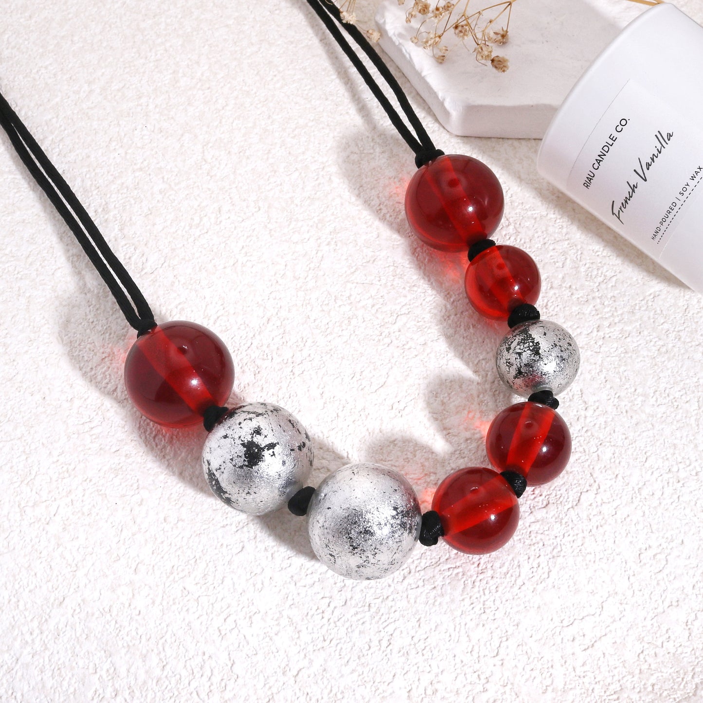 ORBEADZ Ruby and Silver Sphere Necklace