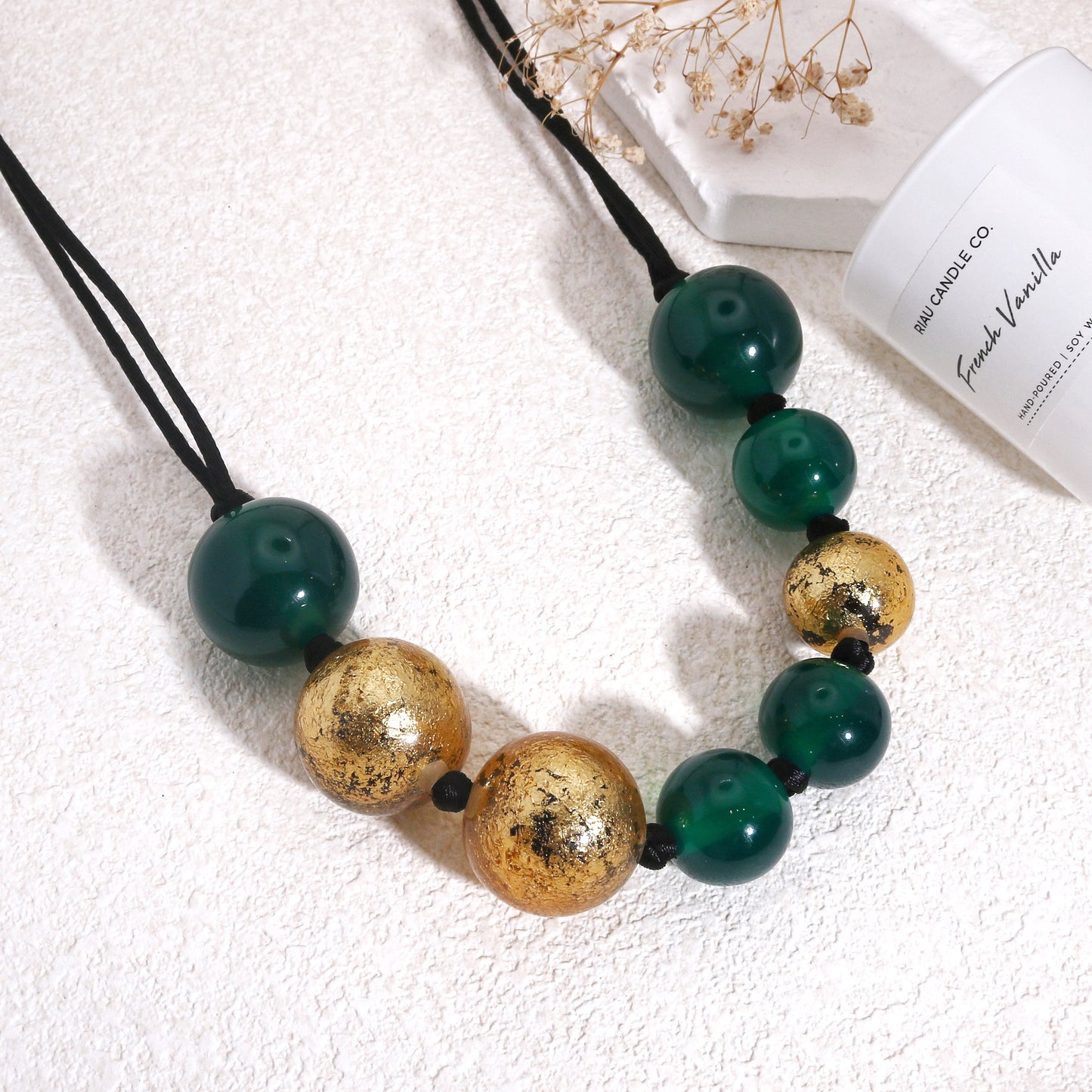 ORBEADZ Emerald and Gold Sphere Necklace