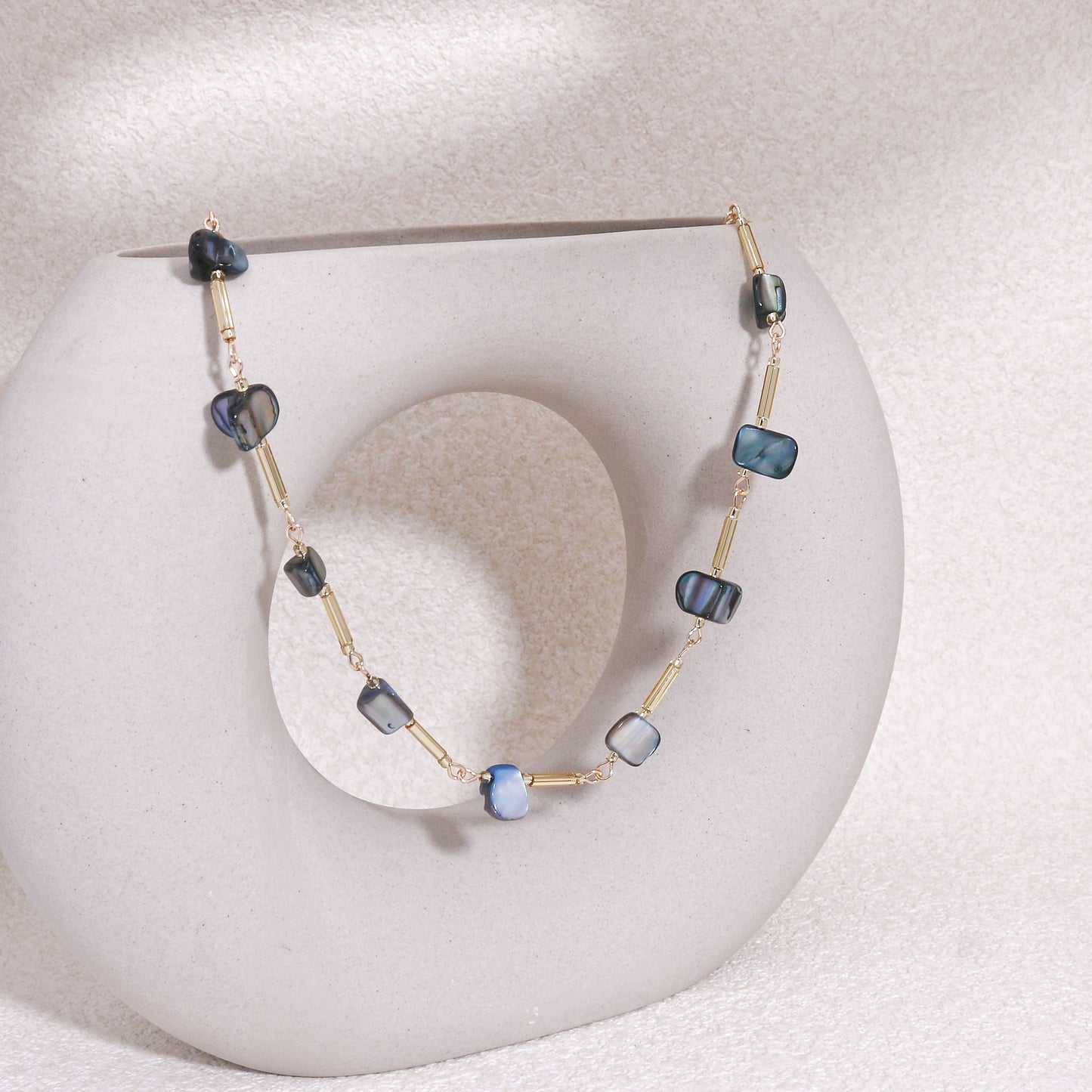 Pollina Abalone Shell and Crystal Glass Necklace