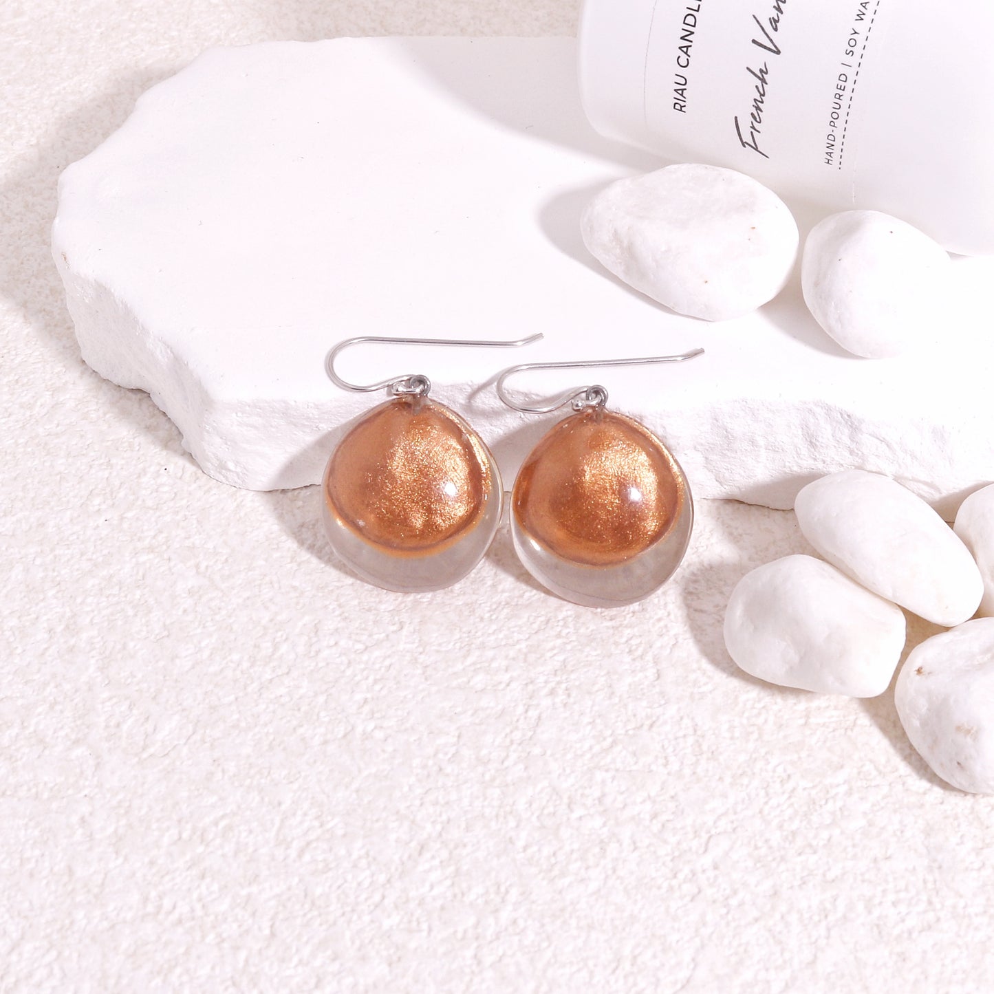 LUXUS Round Glass Rose Gold Drop Earrings