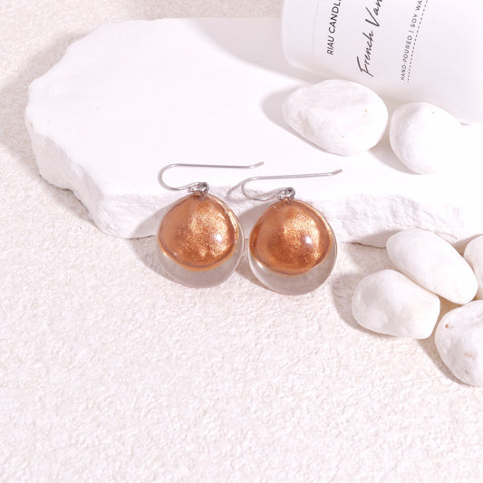 LUXUS Round Glass Rose Gold Drop Earrings