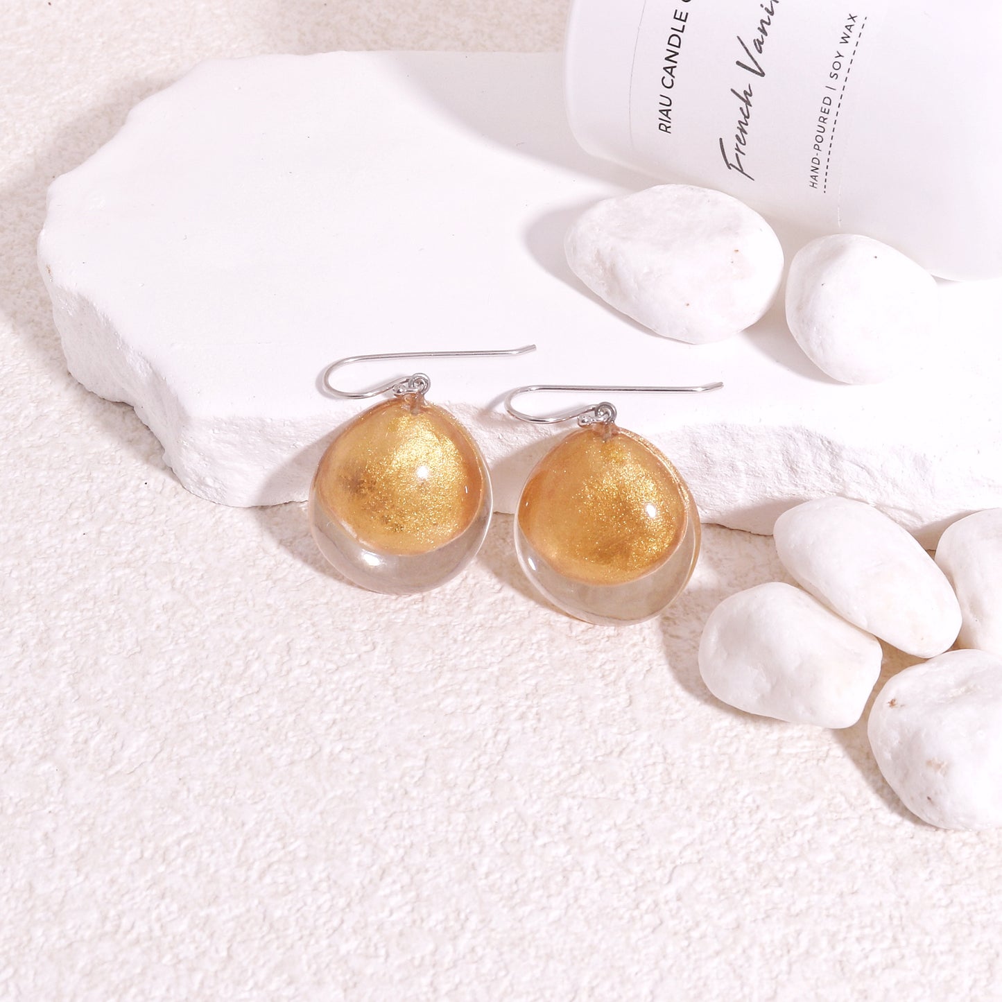 LUXUS Round Glass Gold Drop Earrings