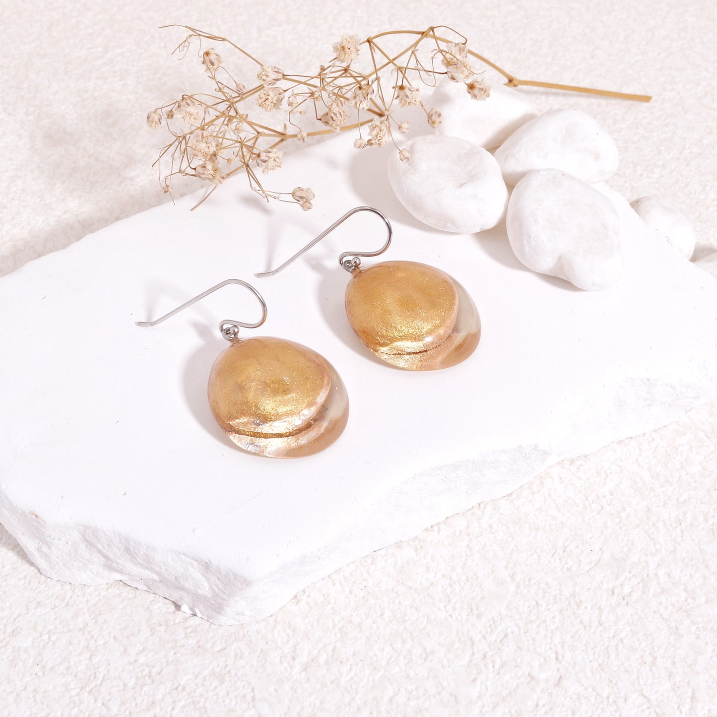 LUXUS Round Glass Gold Drop Earrings