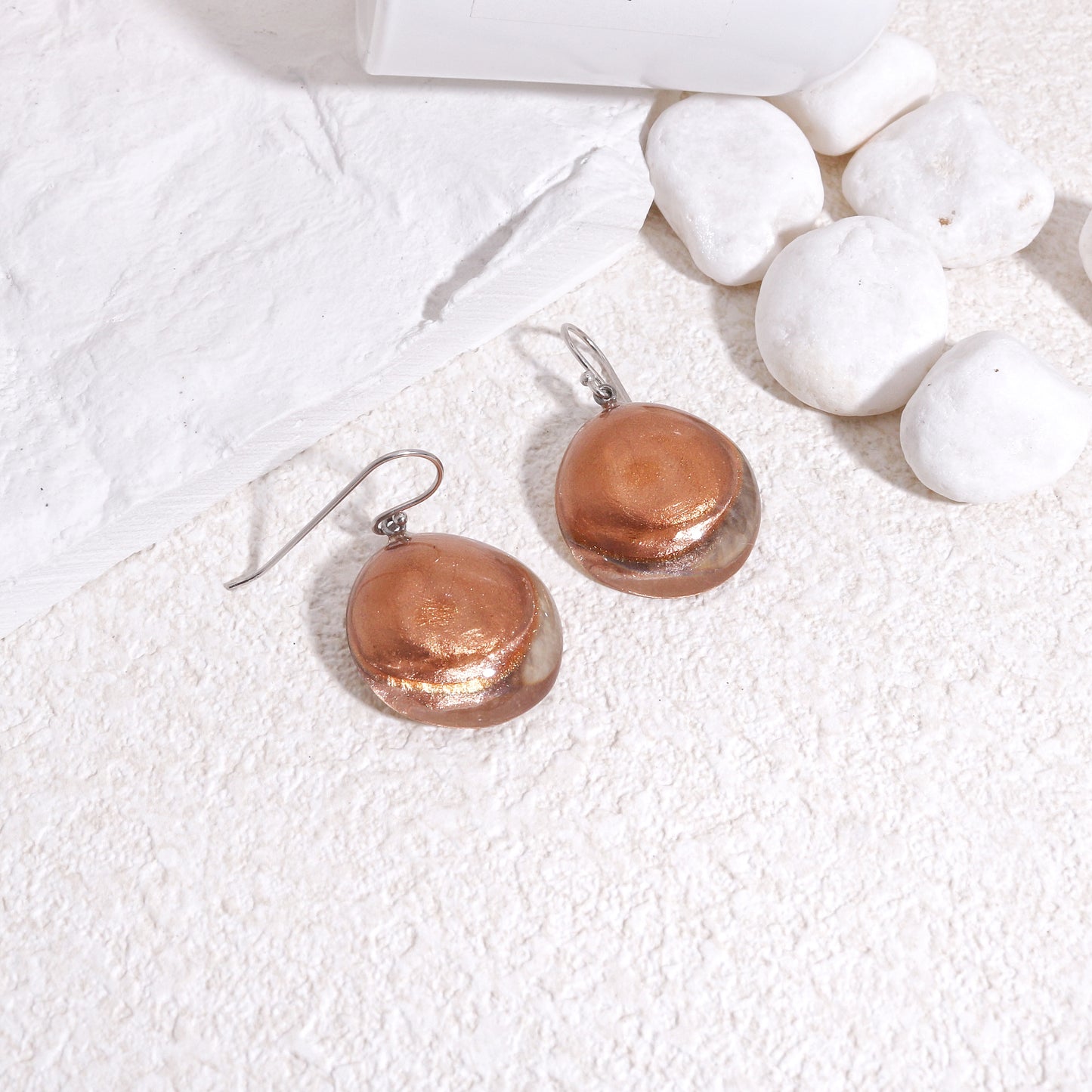 LUXUS Round Glass Rose Gold Drop Earrings