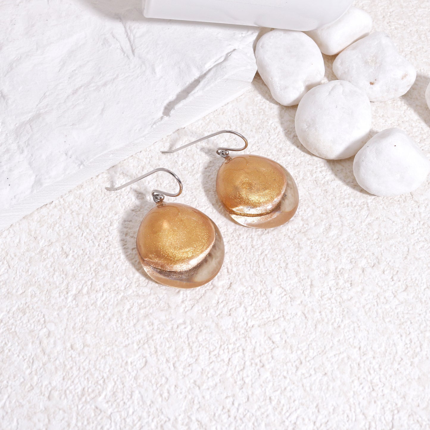 LUXUS Round Glass Gold Drop Earrings