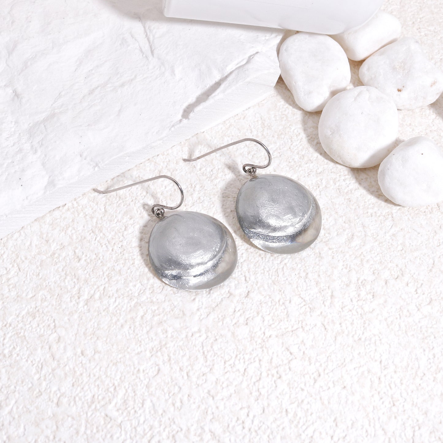 LUXUS Round Glass Silver Drop Earrings