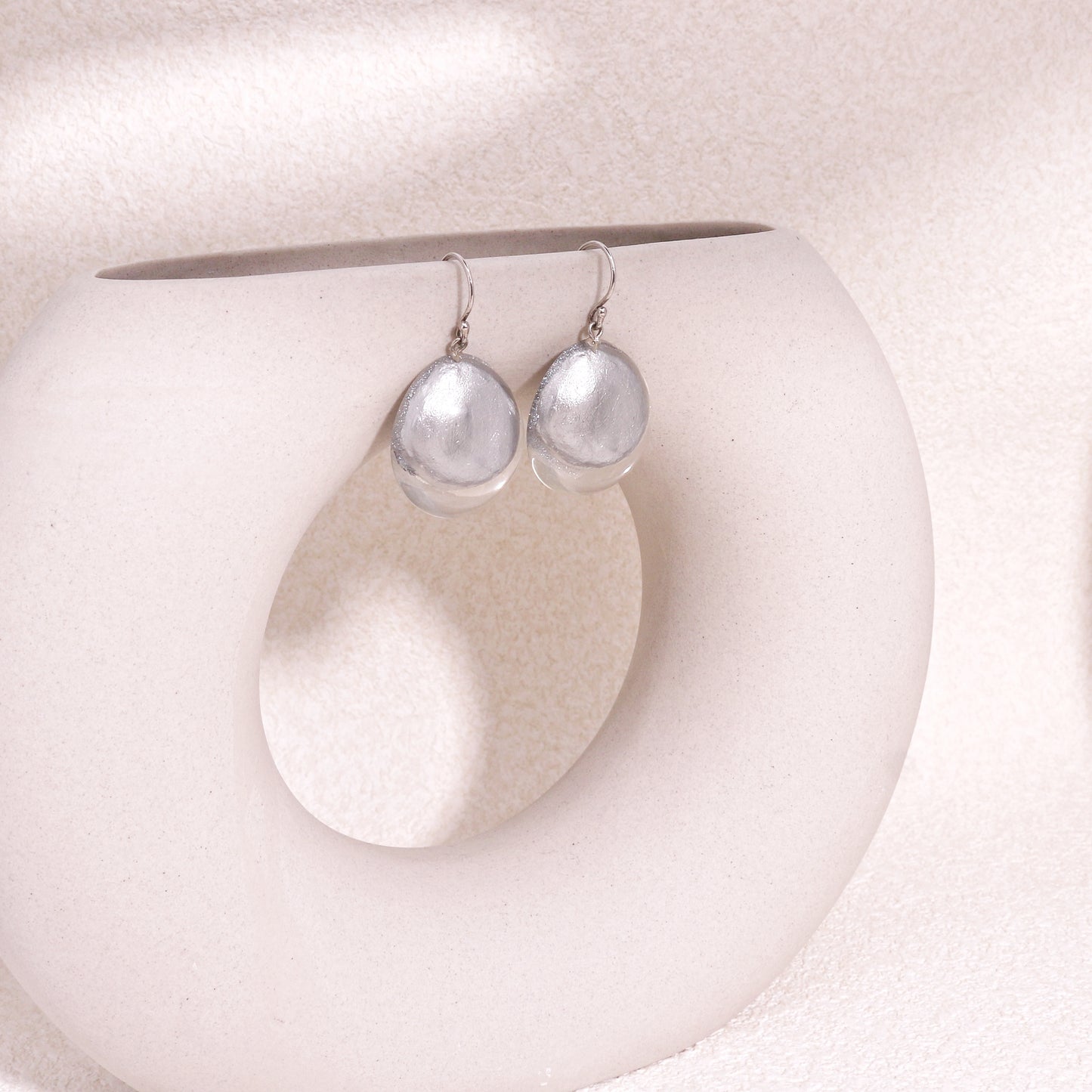 LUXUS Round Glass Silver Drop Earrings