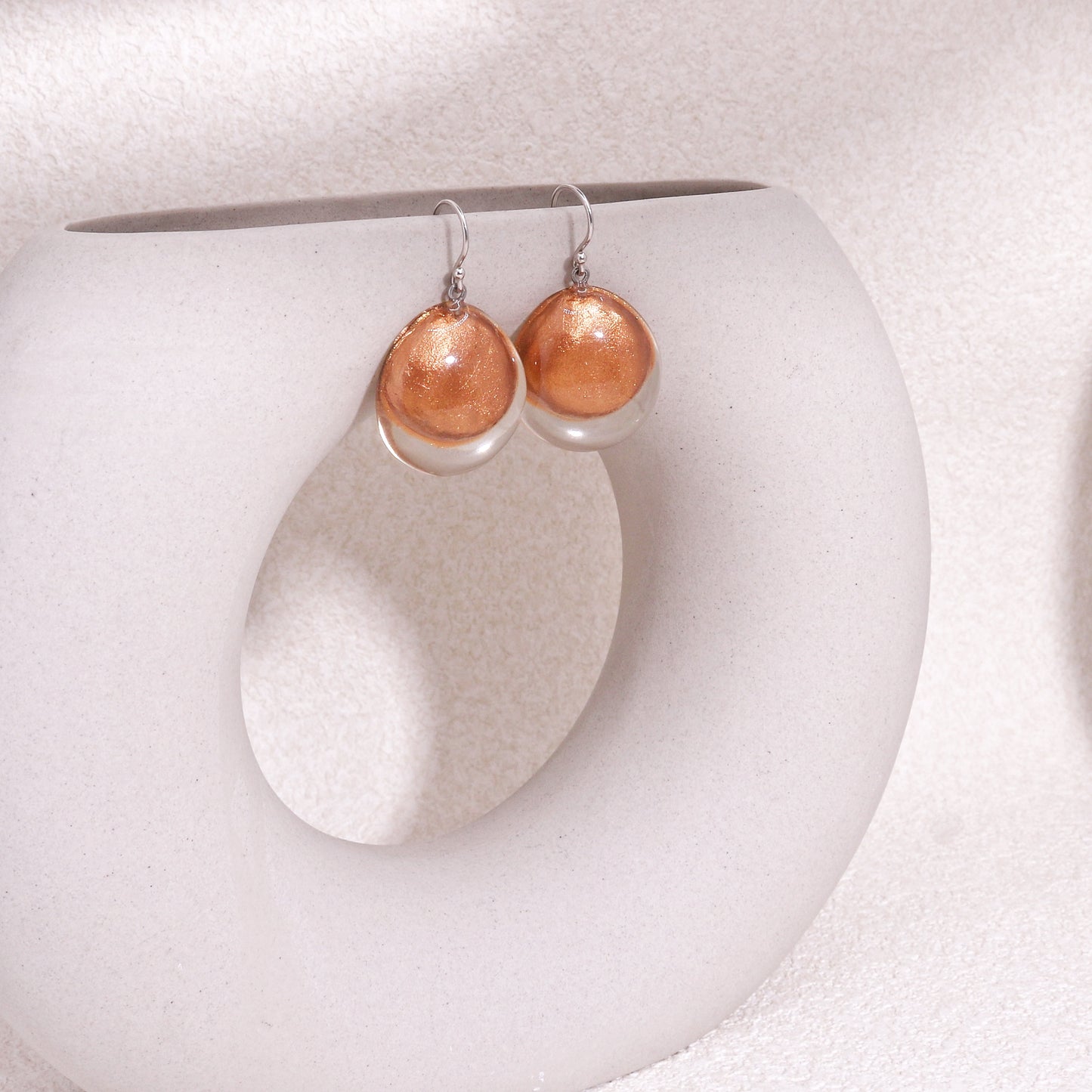 LUXUS Round Glass Rose Gold Drop Earrings
