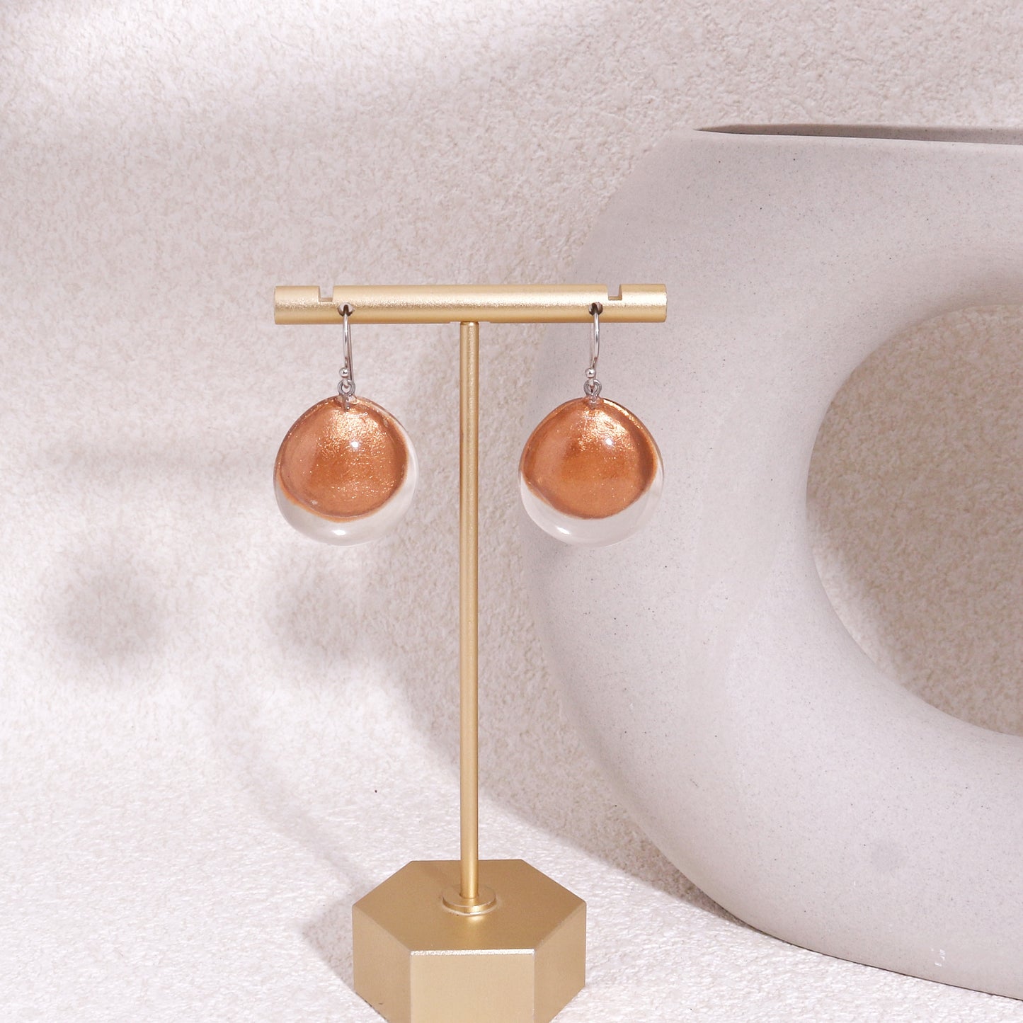 LUXUS Round Glass Rose Gold Drop Earrings