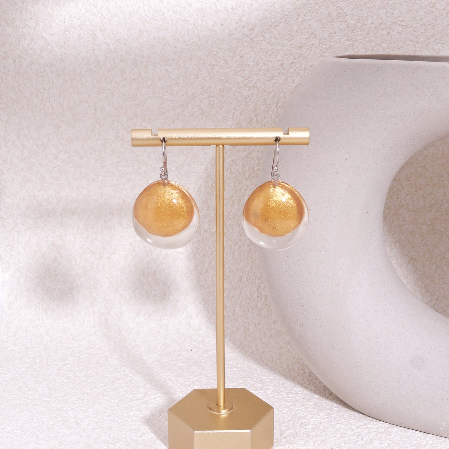 LUXUS Round Glass Gold Drop Earrings