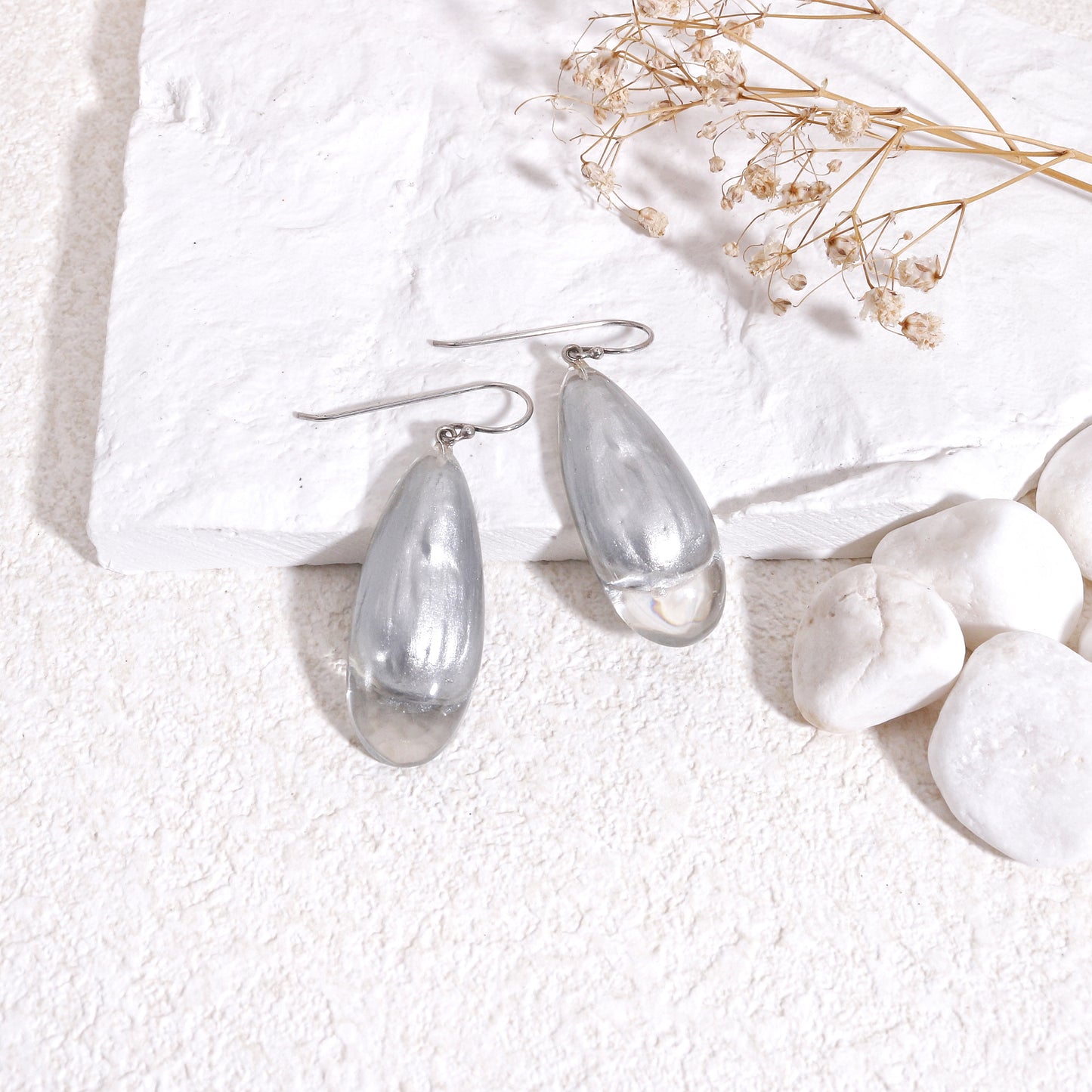 LUXUS Silver Glass Drop Earrings