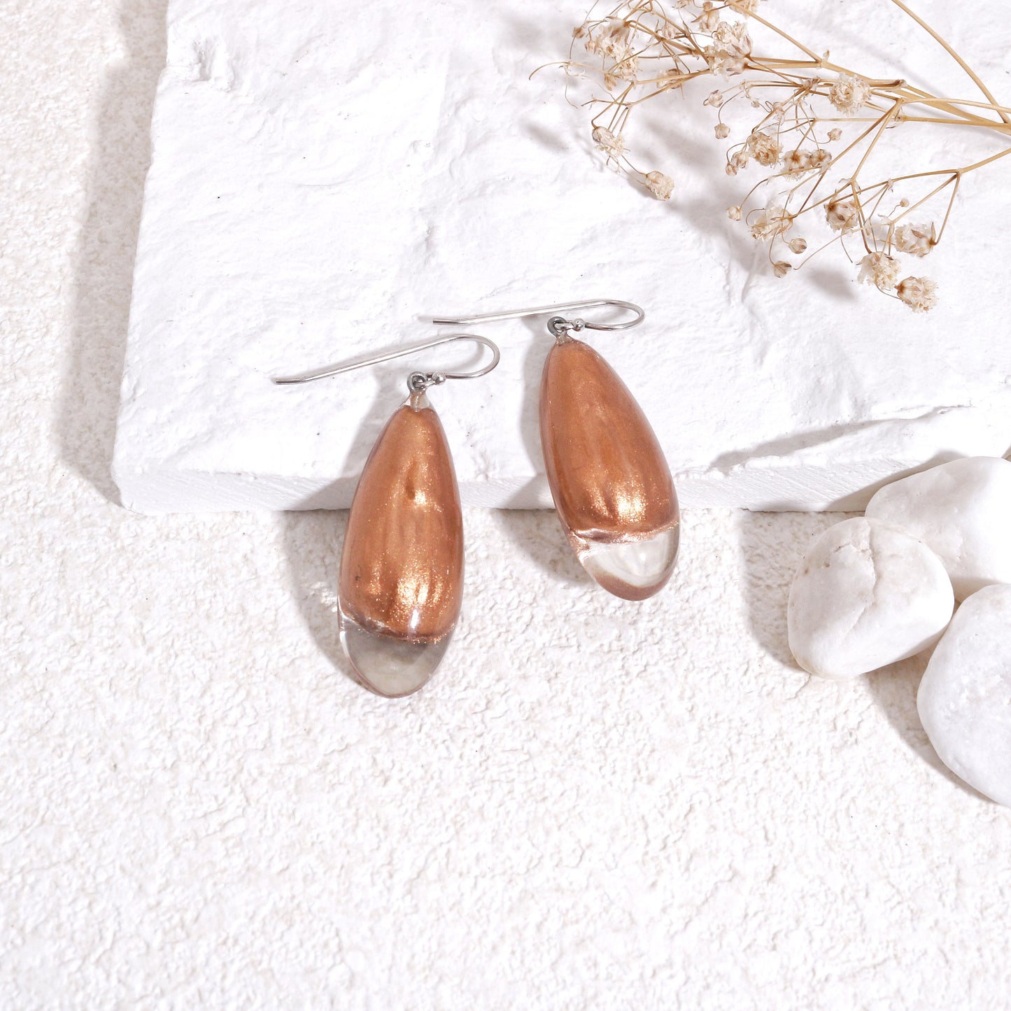 LUXUS Rose Gold Glass Drop Earrings