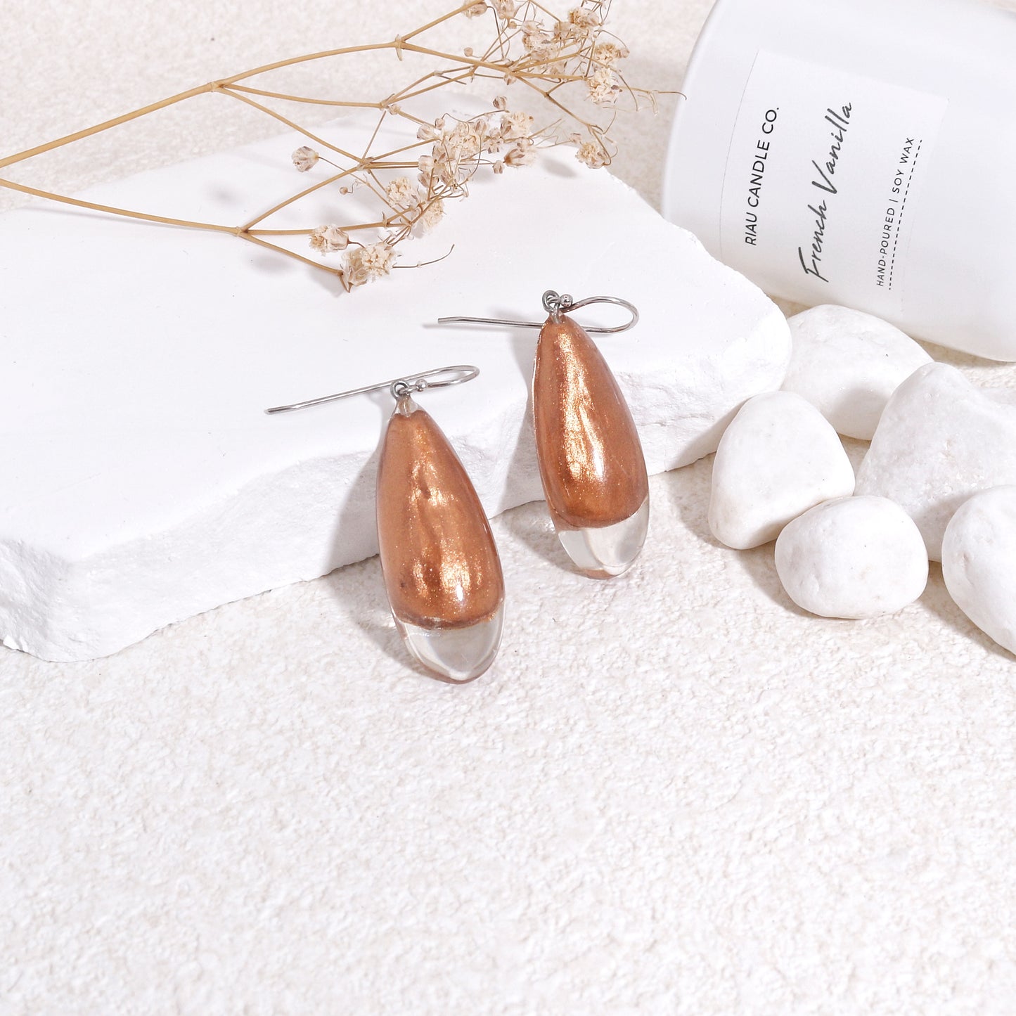 LUXUS Rose Gold Glass Drop Earrings