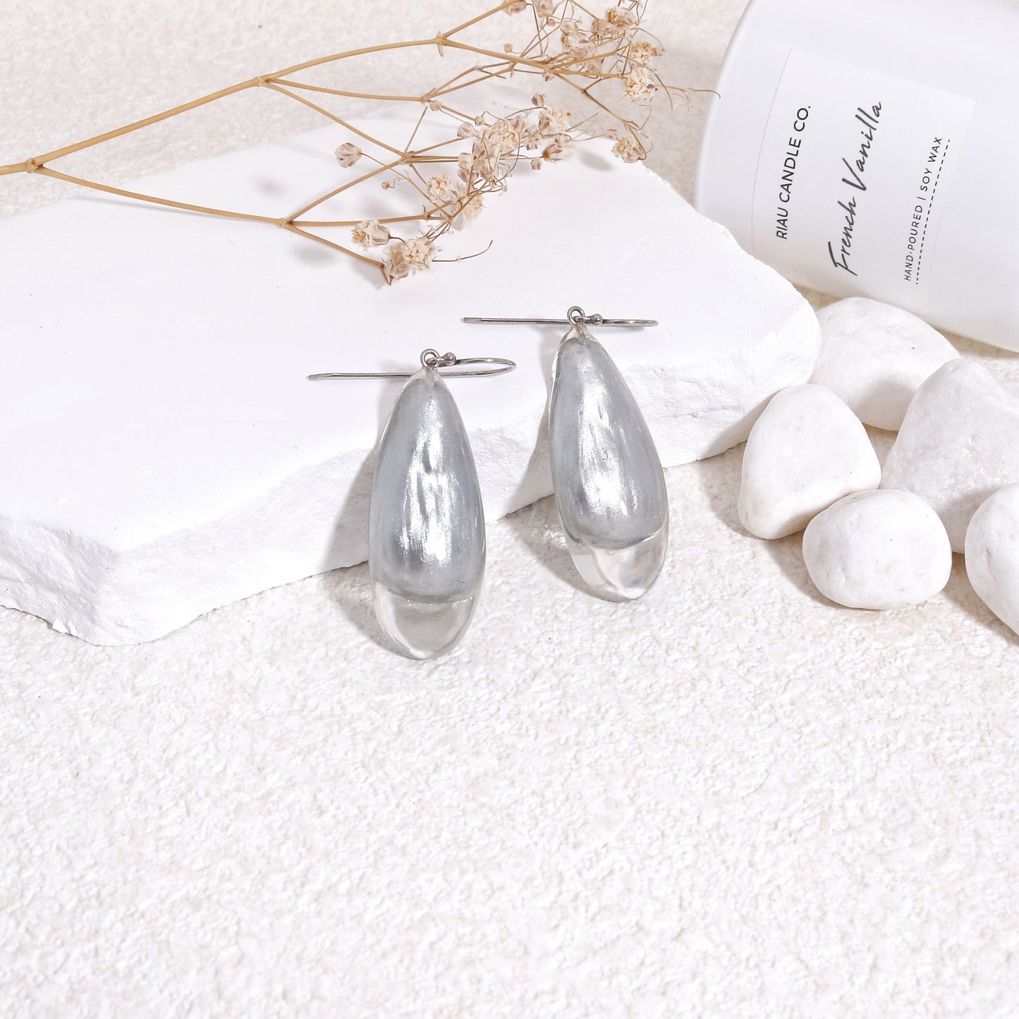 LUXUS Silver Glass Drop Earrings