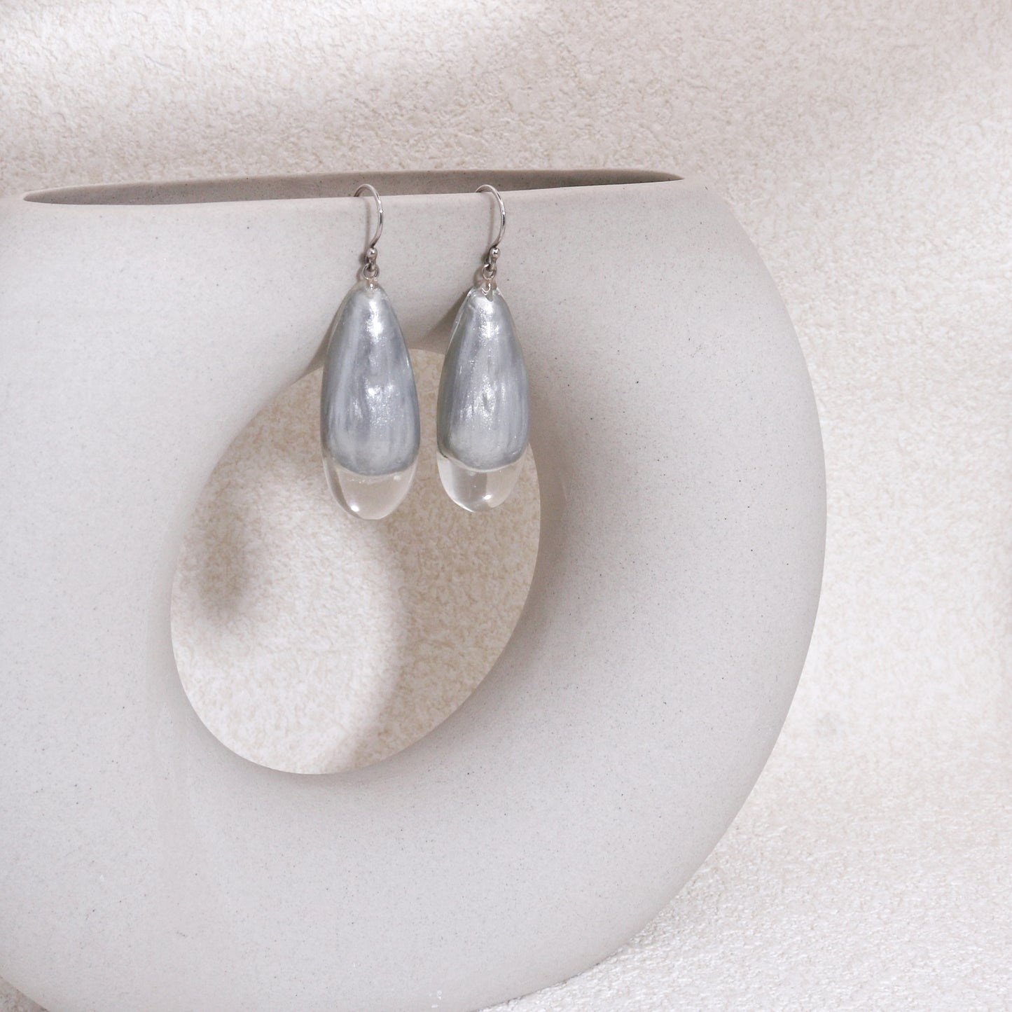 LUXUS Silver Glass Drop Earrings