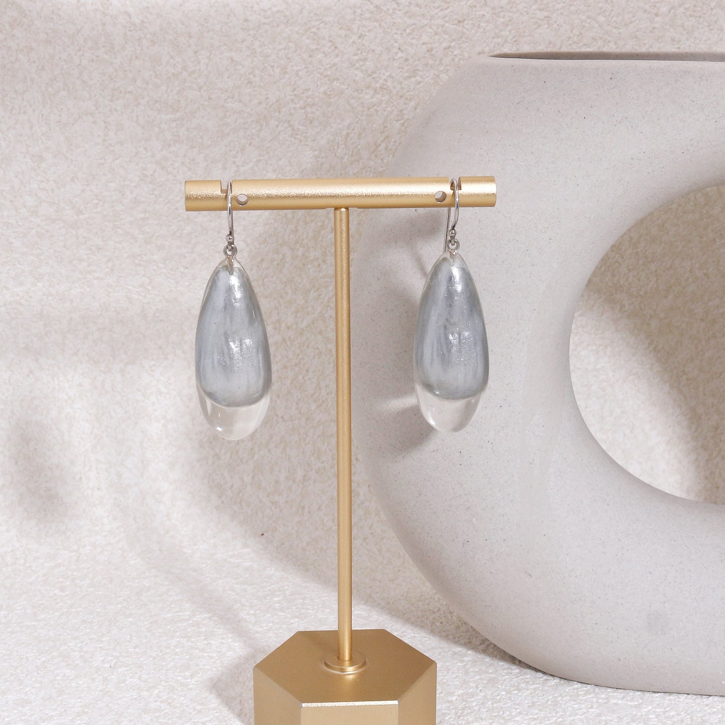 LUXUS Silver Glass Drop Earrings