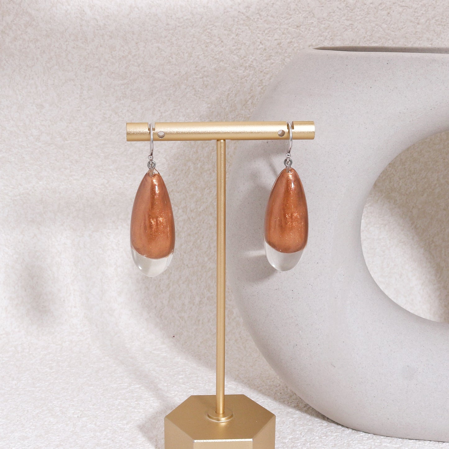 LUXUS Rose Gold Glass Drop Earrings