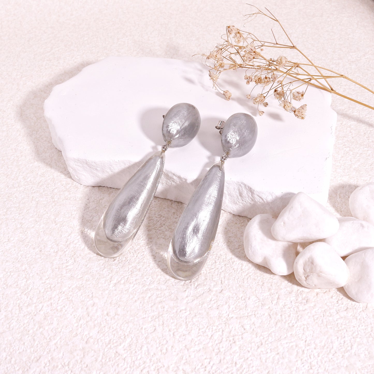 LUXUS Silver Glass Glamour Drop Earrings