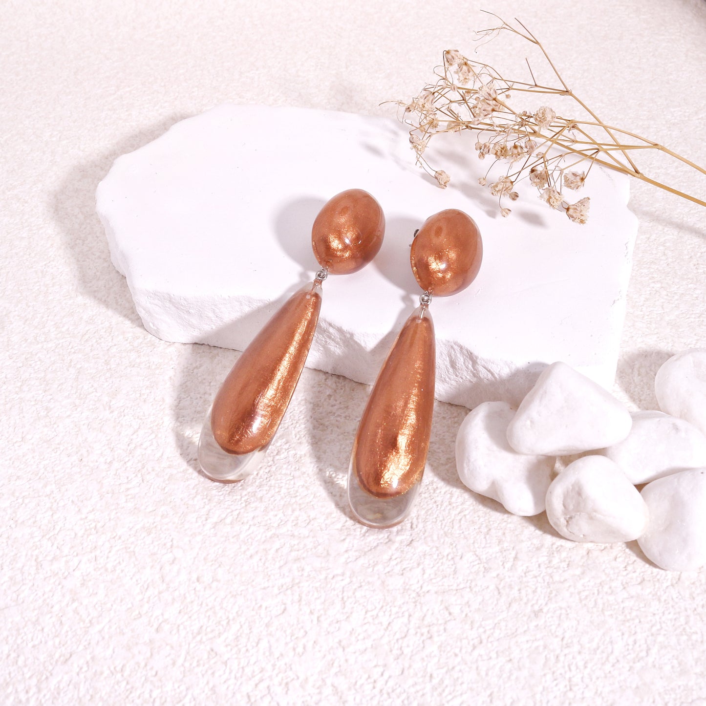LUXUS Rose Gold Glass Glamour Drop Earrings