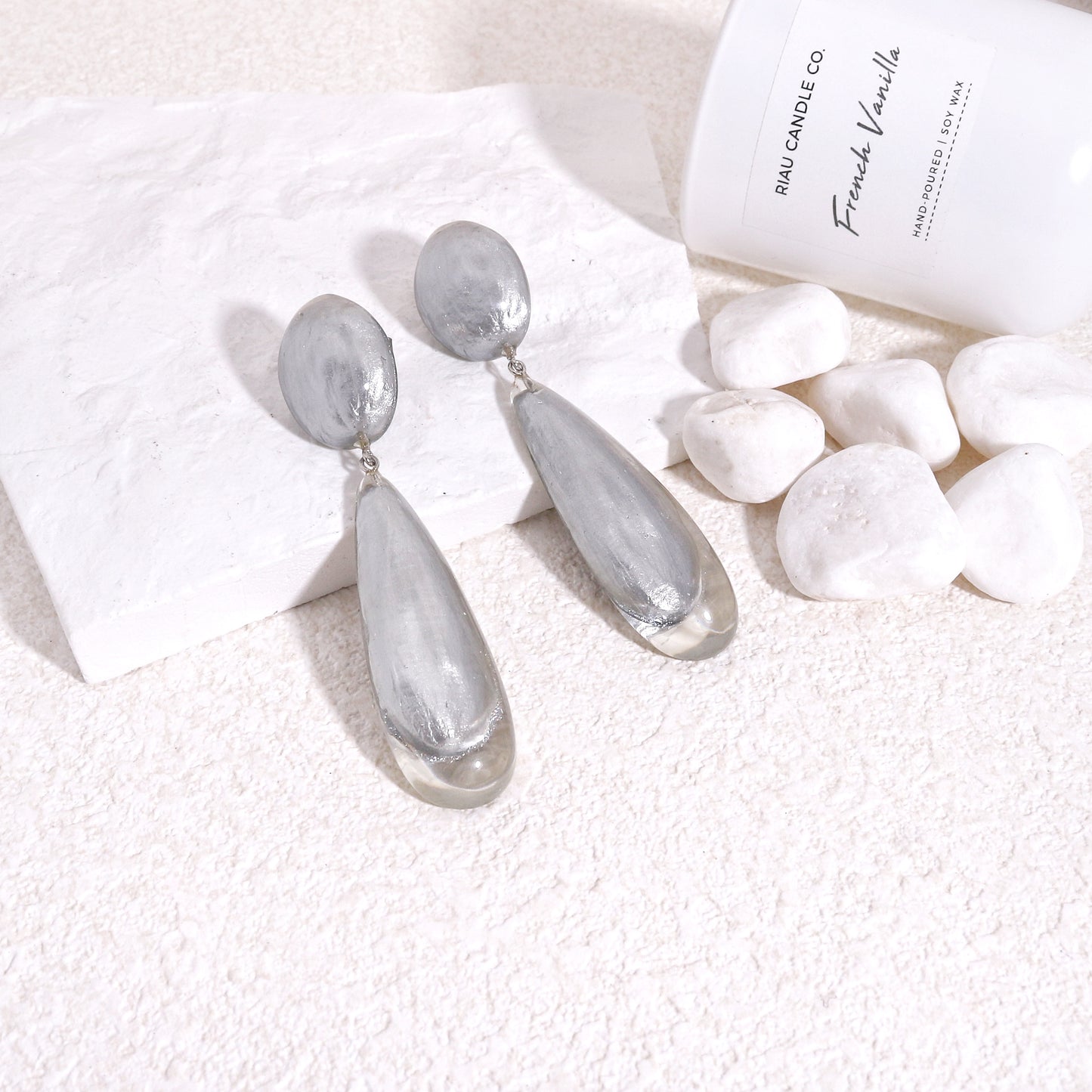 LUXUS Silver Glass Glamour Drop Earrings
