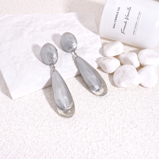 LUXUS Silver Glass Glamour Drop Earrings